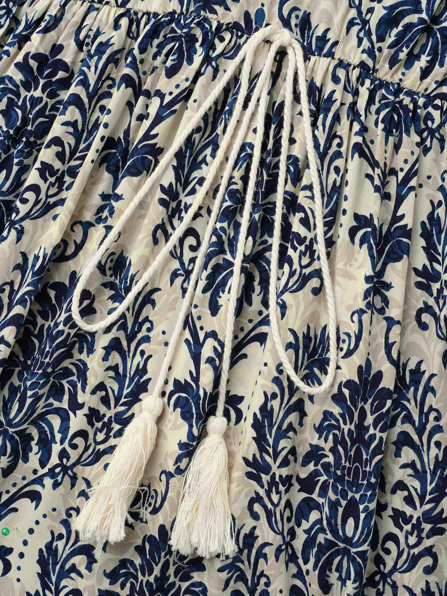 Boho Print Notched Tie Knot Maxi Dress