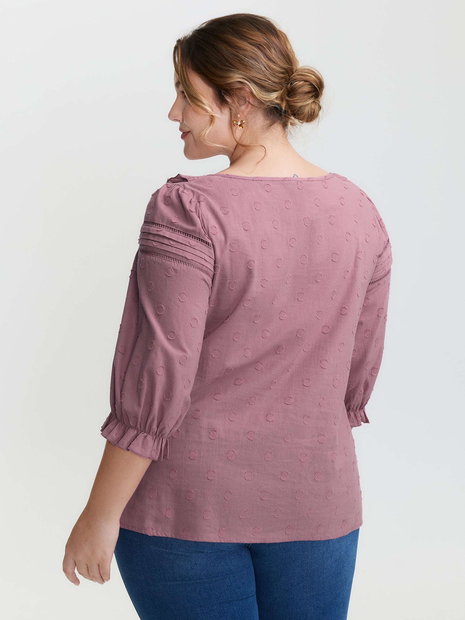 Cotton Textured Jacquard Puffy Sleeve Blouse