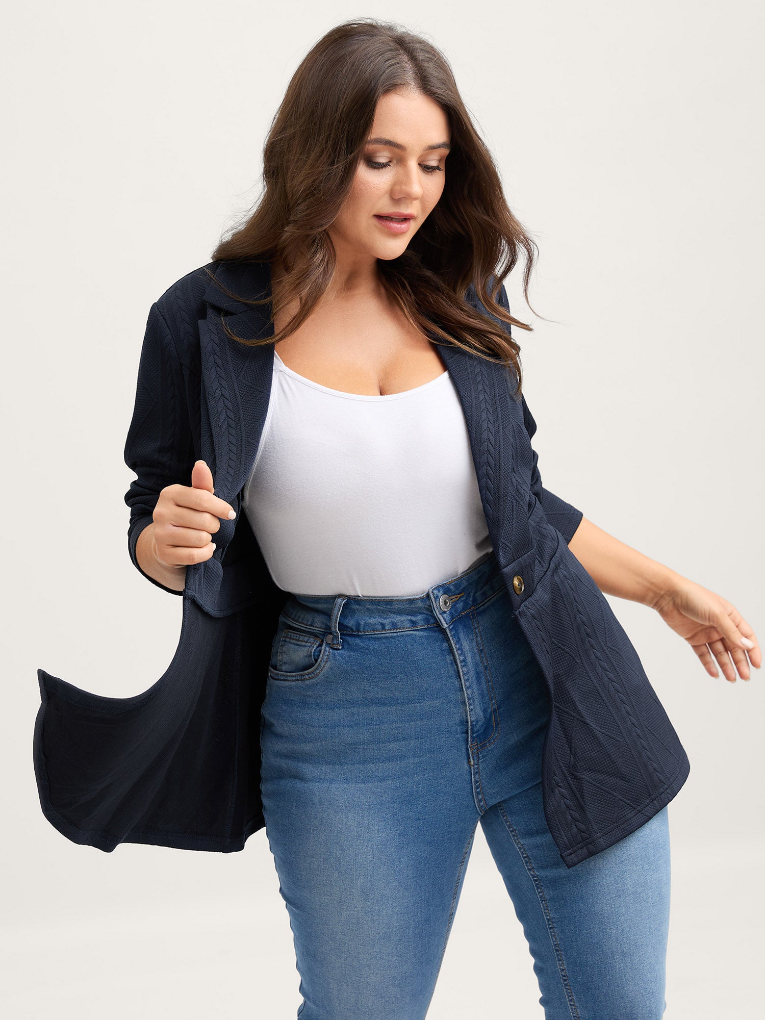 Textured Waist-Defining Solid Blazer