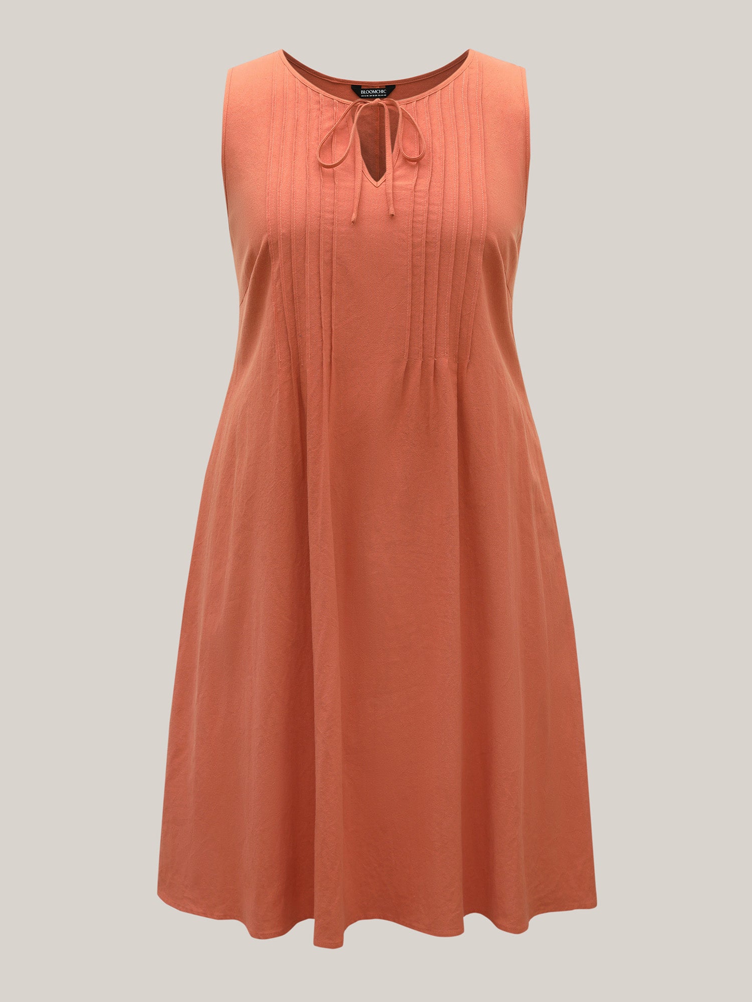 Cotton Toothpick Pleat Plain Midi Dress