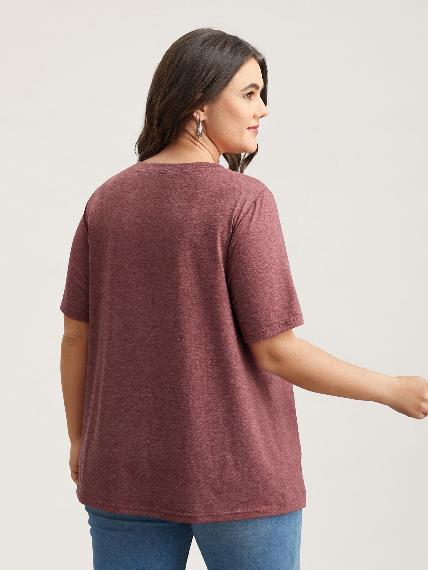 Feather Print V-Neck Fitted T-Shirt