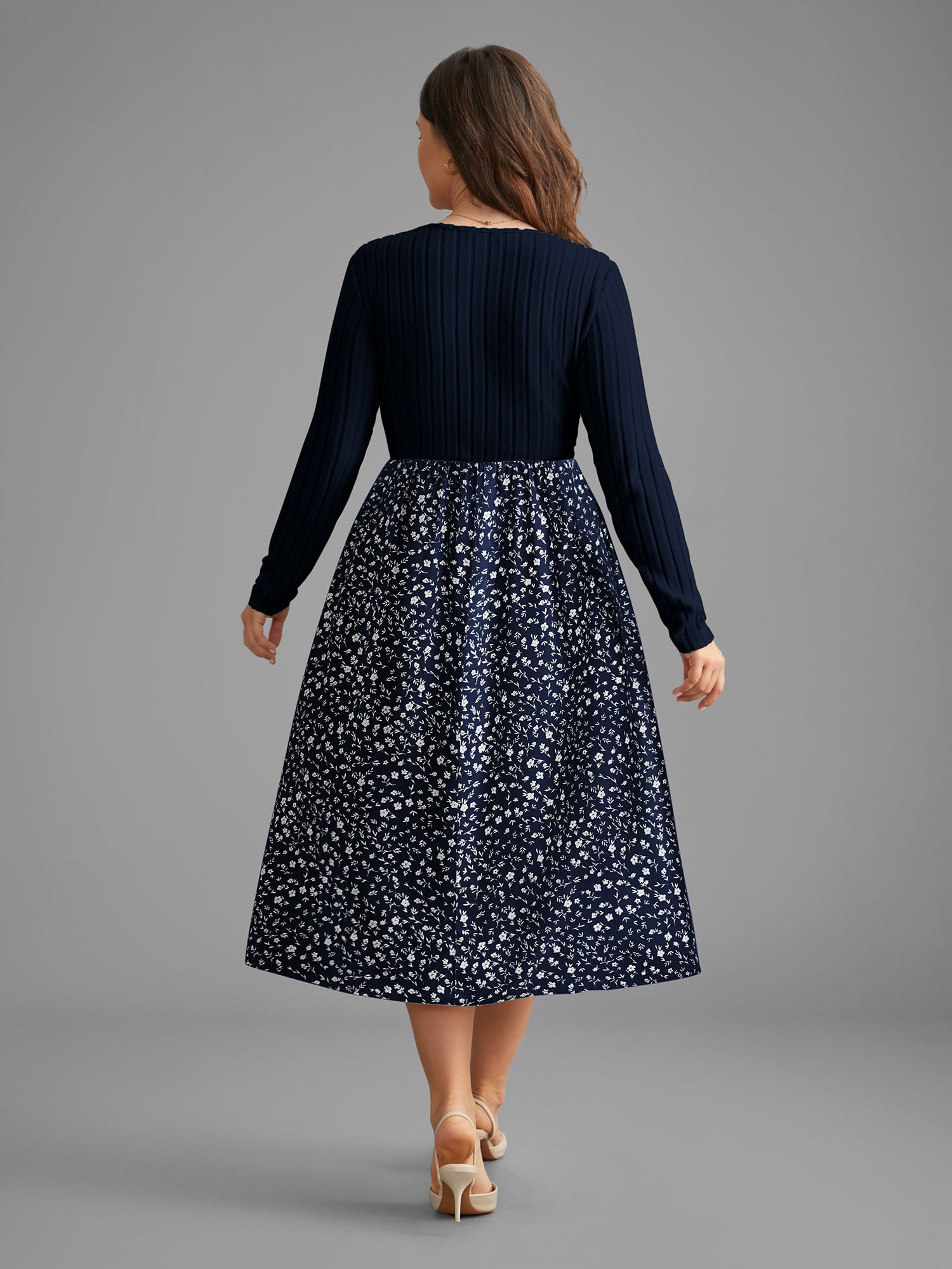 Ditsy Floral Patchwork Texture Midi Dress