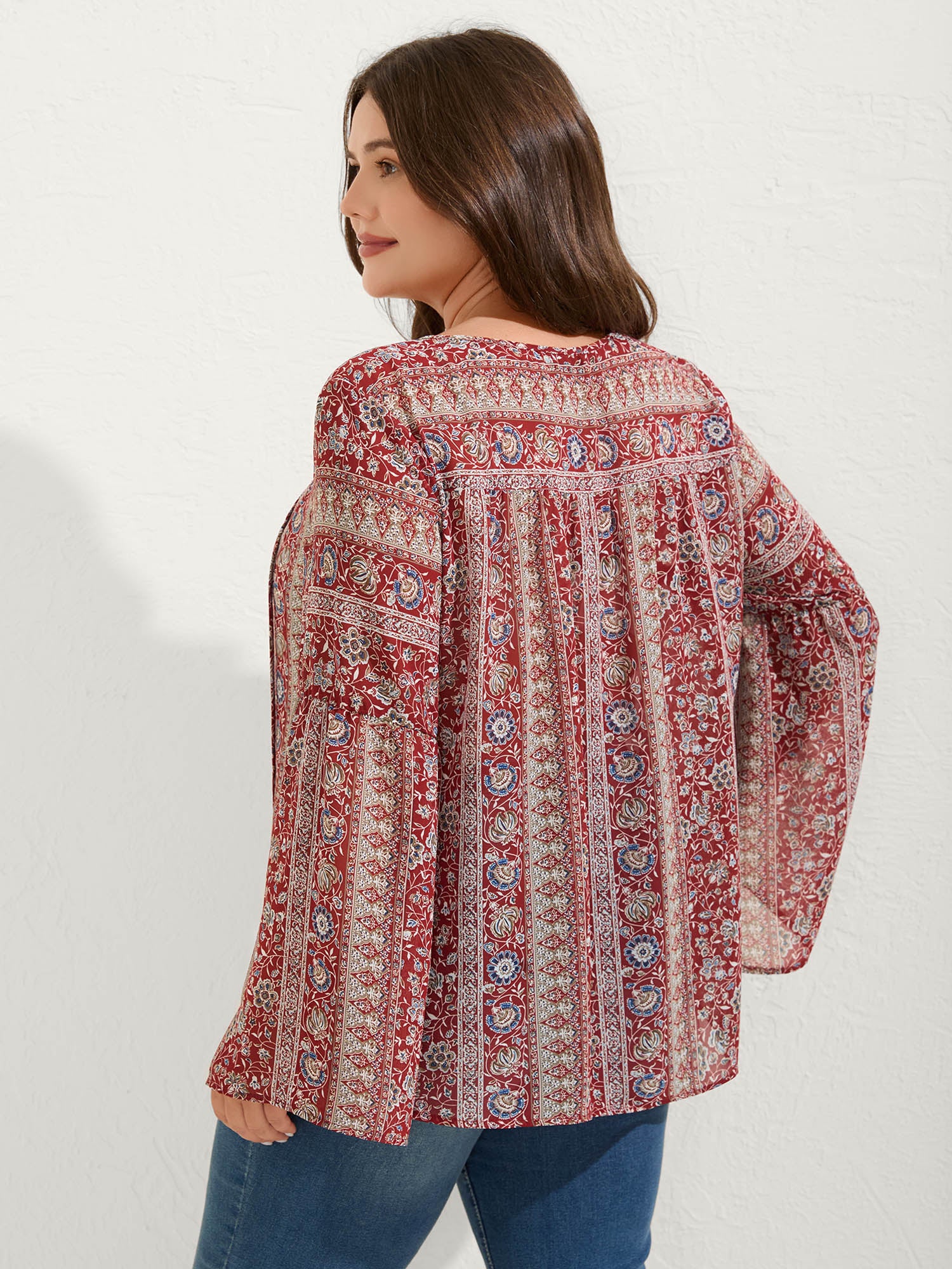 Chiffon Floral Sheer Print Neck-Tie Blouse