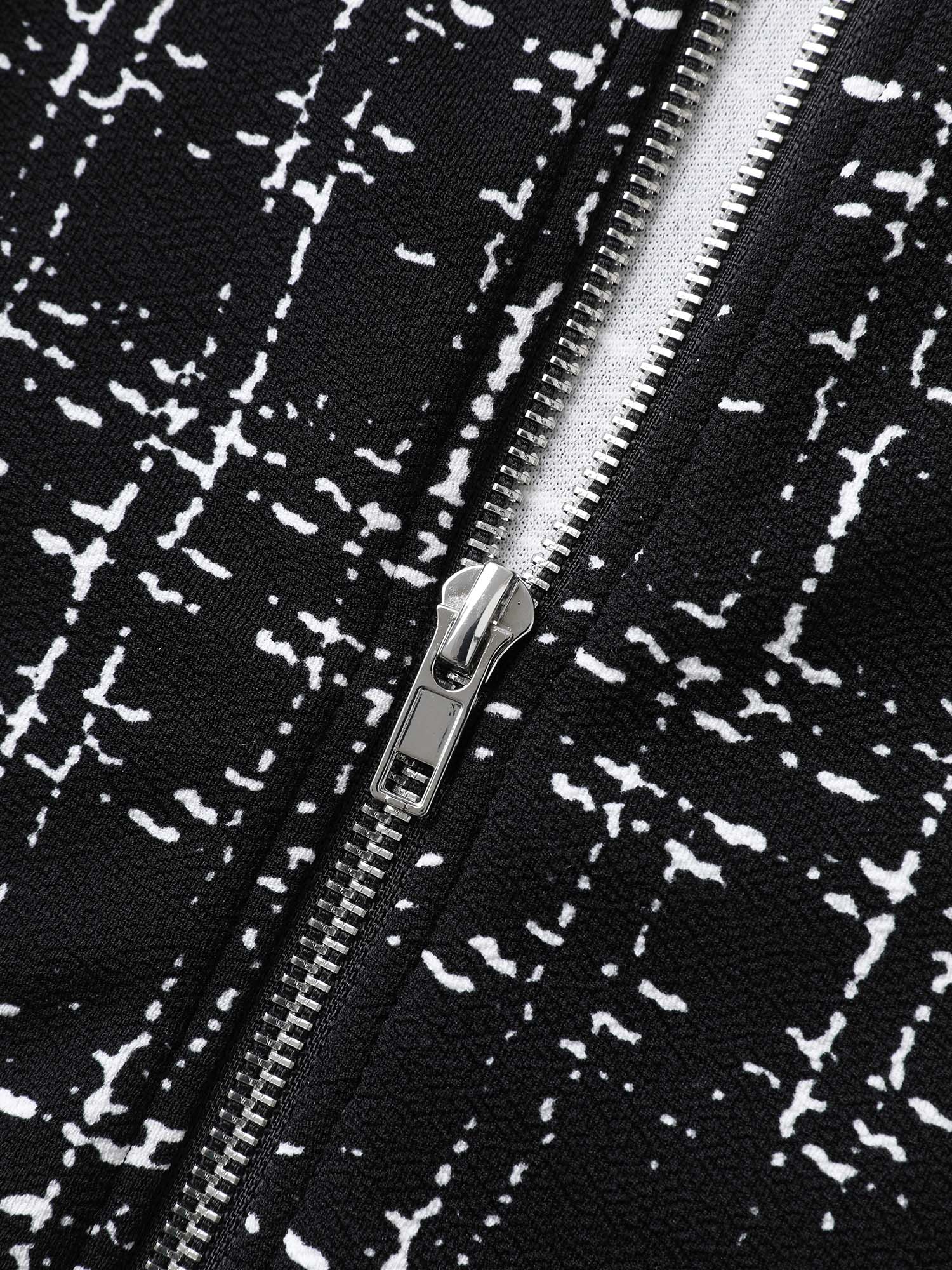 Tweed Color Contrast Zipper Jacket