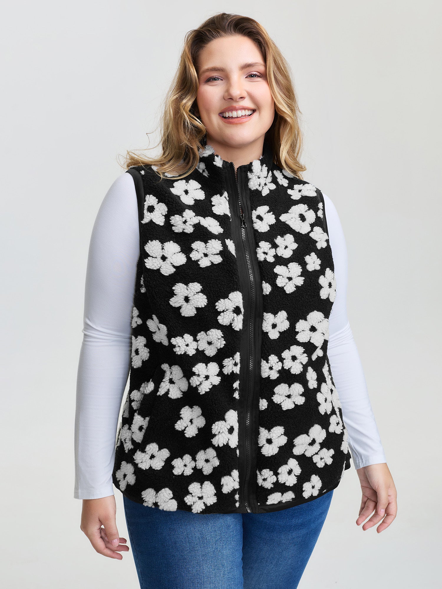 Floral Print Plush Reversible Vest