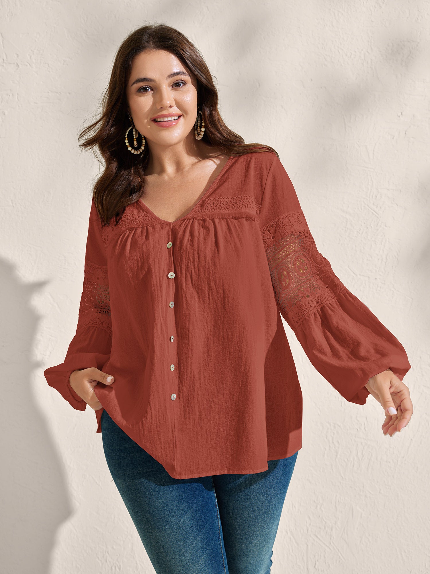 Pure Cotton Sheer Lace Trim Blouse