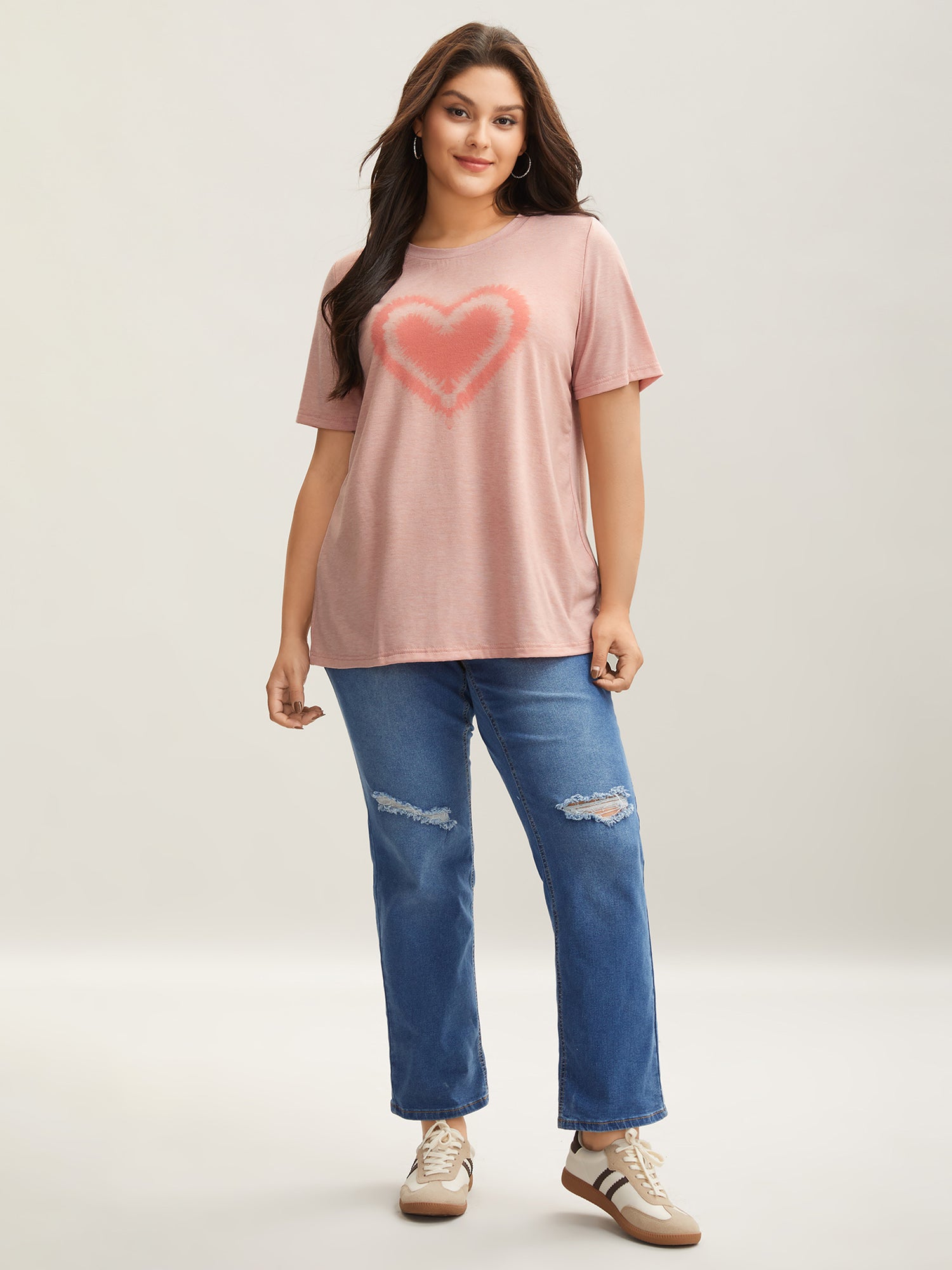 Supersoft Heart Motif Tie-Dye Stretchy T-Shirt