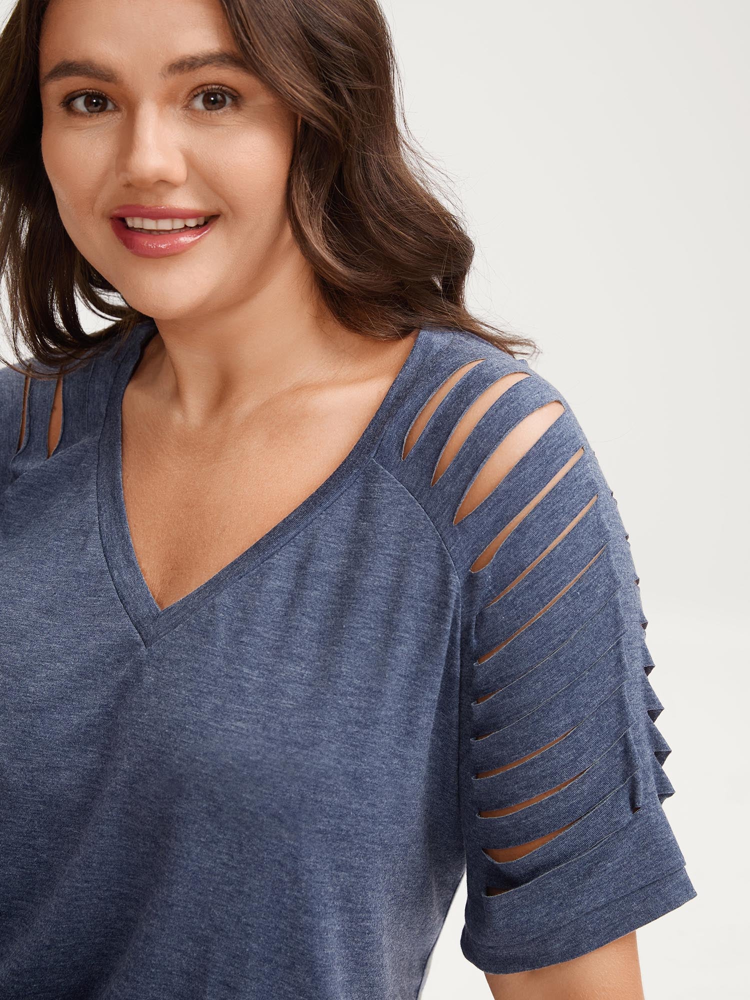 Cut-Out Sleeve V Neck T-Shirt