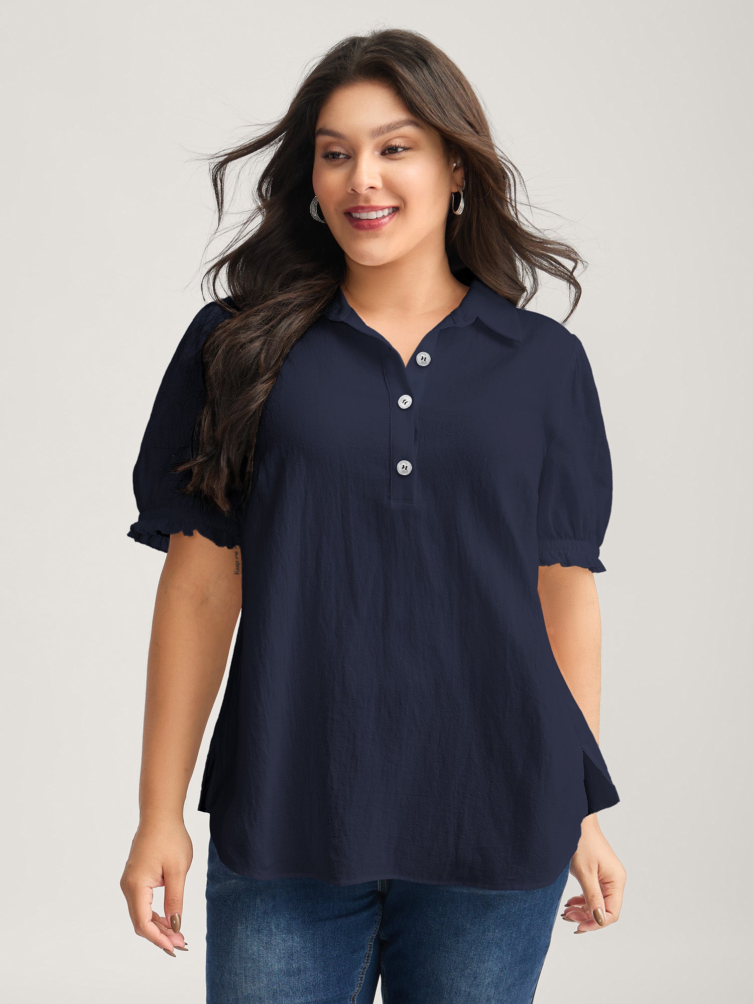 Pure Cotton Ruffled Puffy Sleeve Blouse