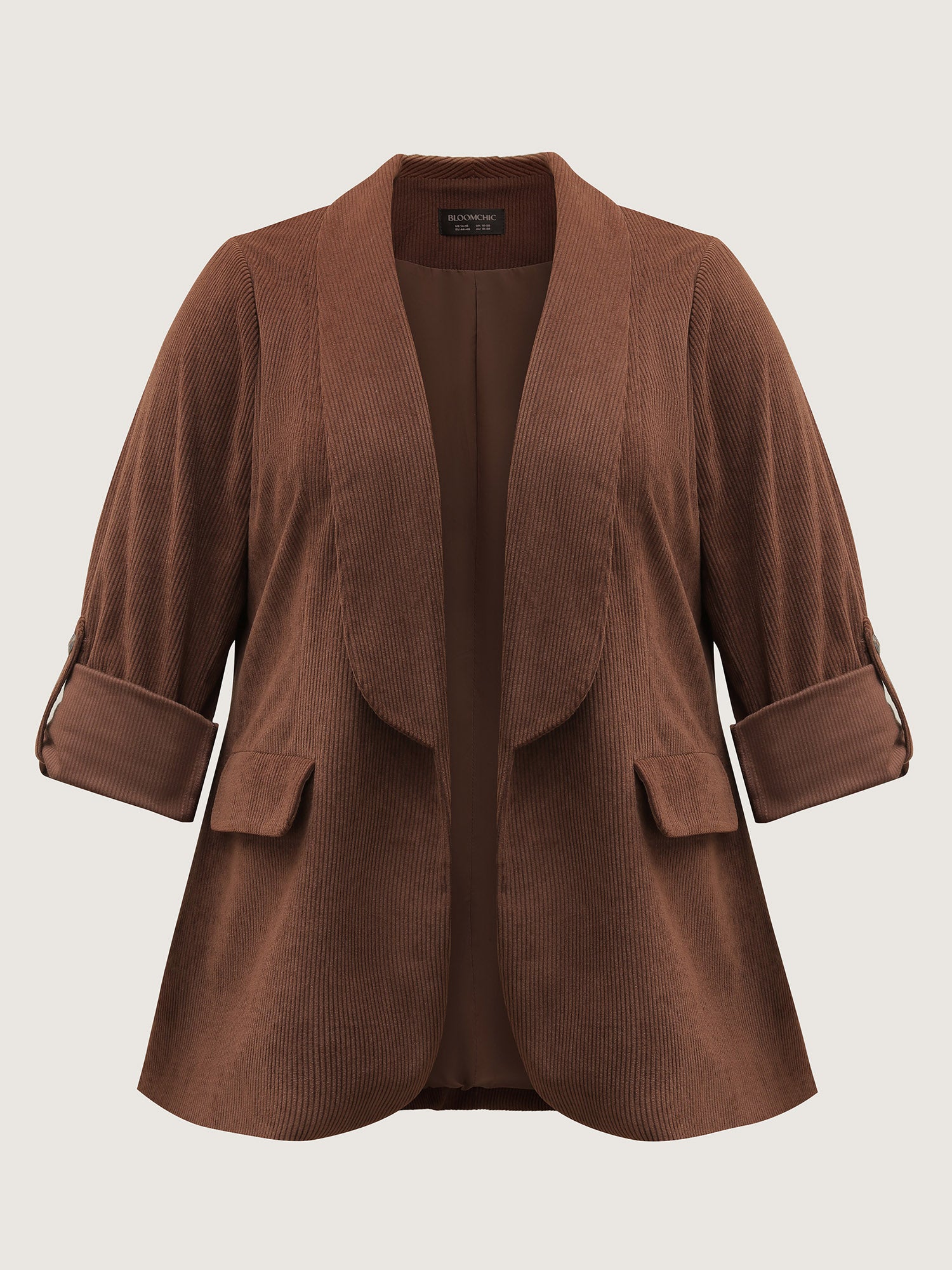 Corduroy Gathered Sleeve Ribbed Collar Blazer