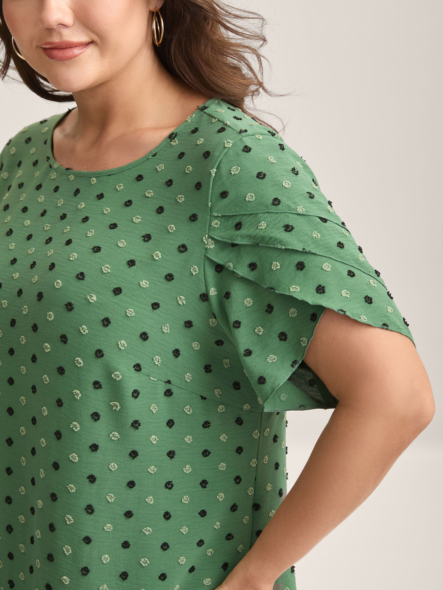 Textured Color Contrast Petal Sleeve Blouse