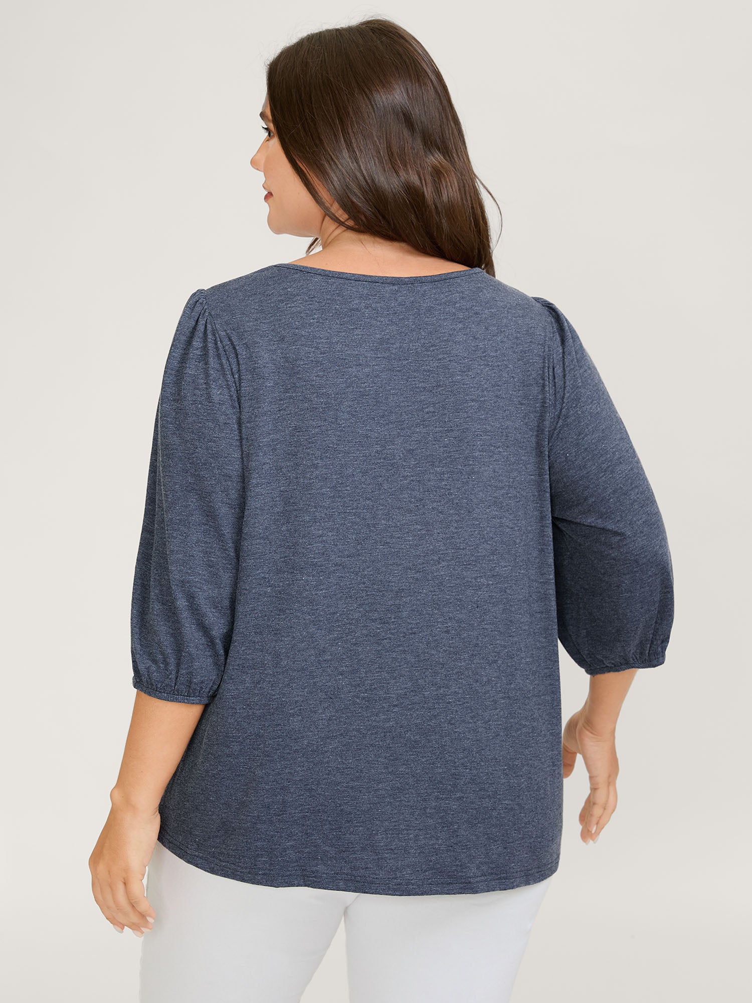 Pleated Neckline Cut-Out Knit Top