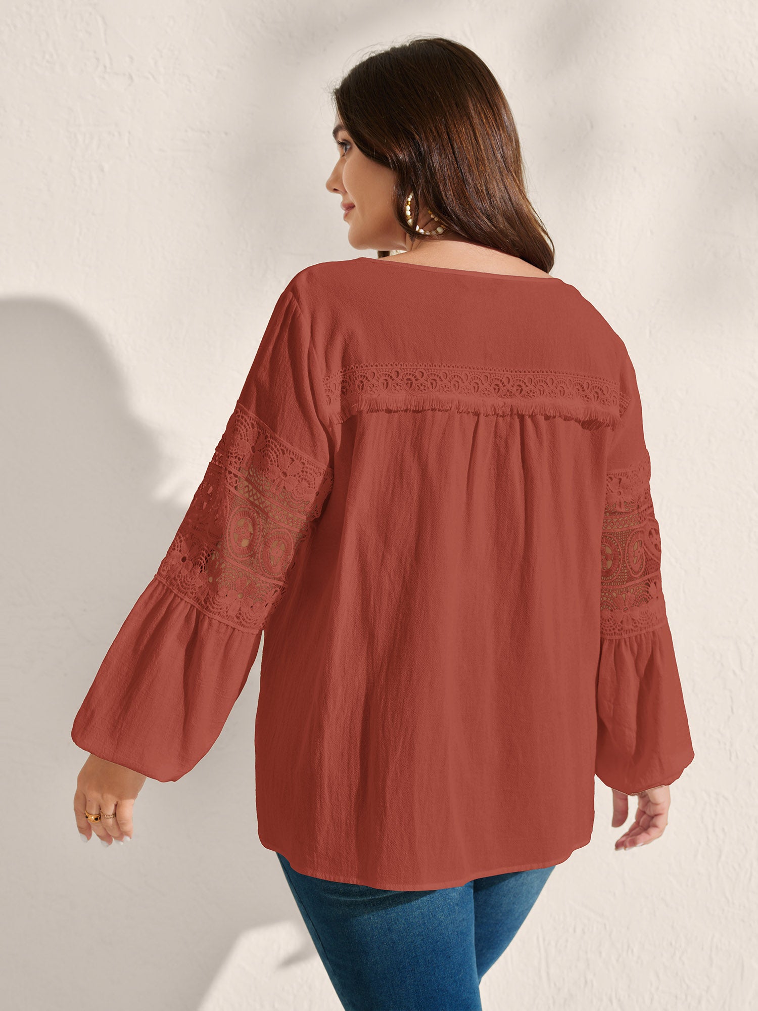 Pure Cotton Sheer Lace Trim Blouse