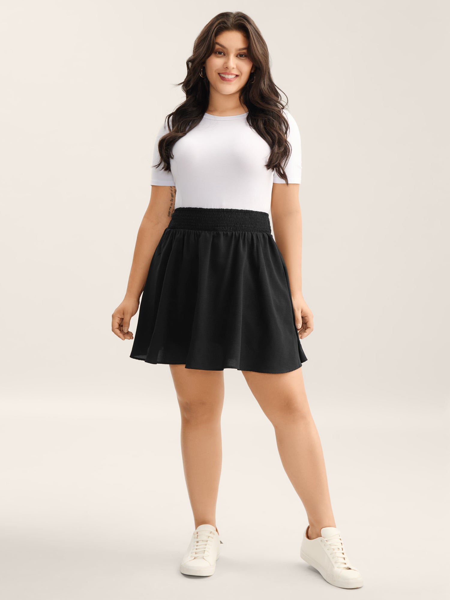 Shirred Waist Pockets Flowy Mini Skirt