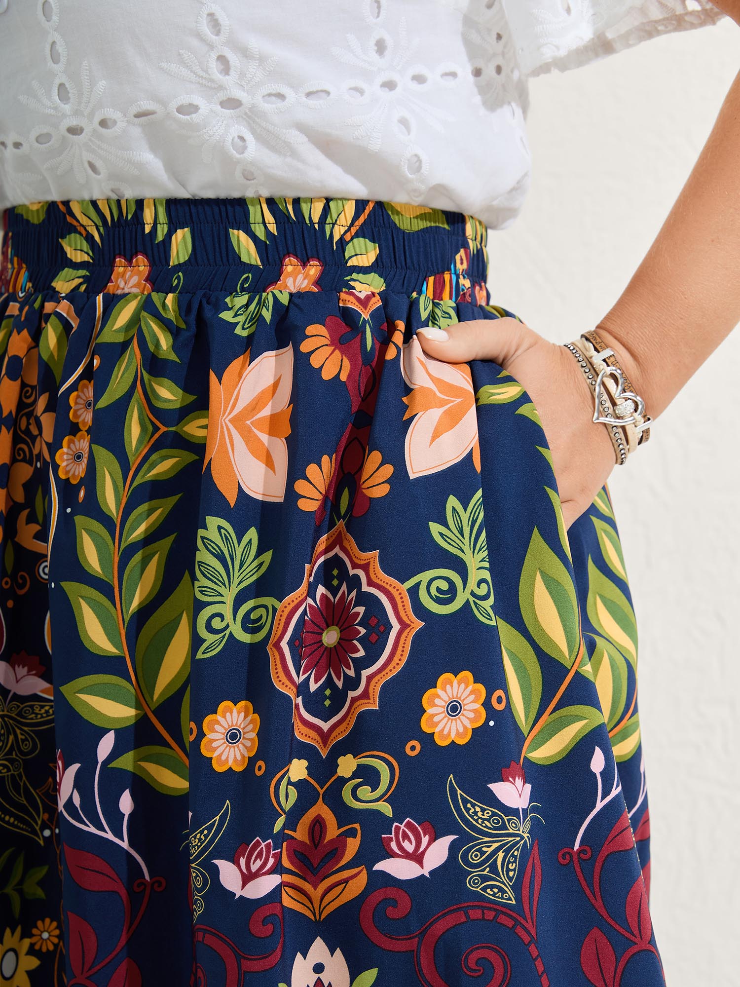 Multi-Color Floral Pockets Midi Skirt