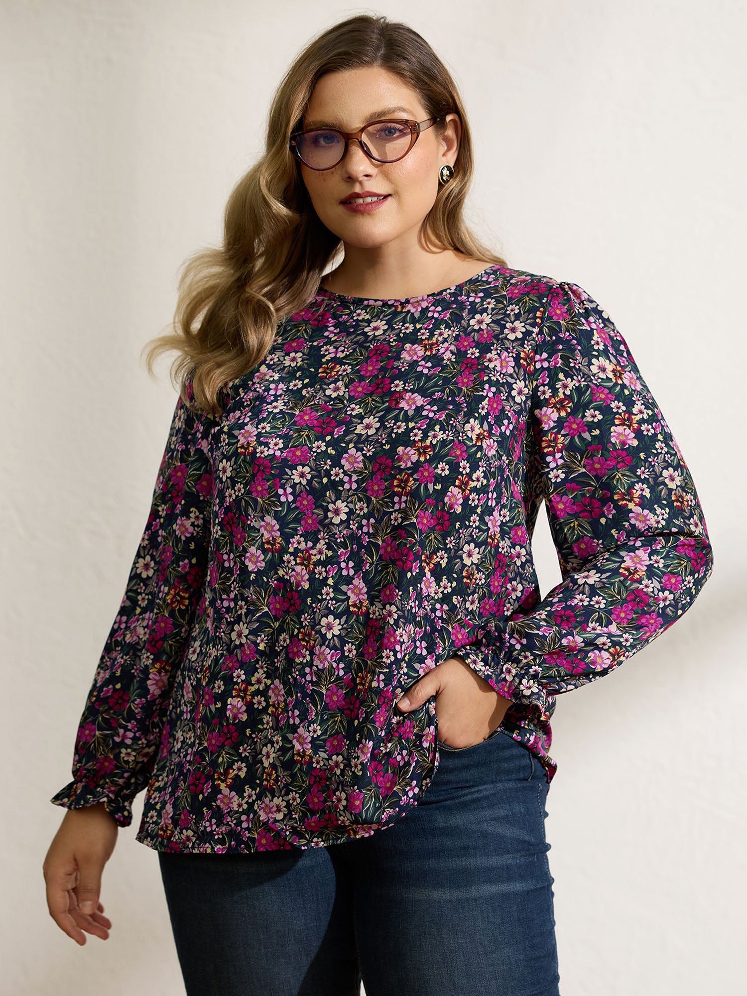 Floral Print Back Bowknot Blouse