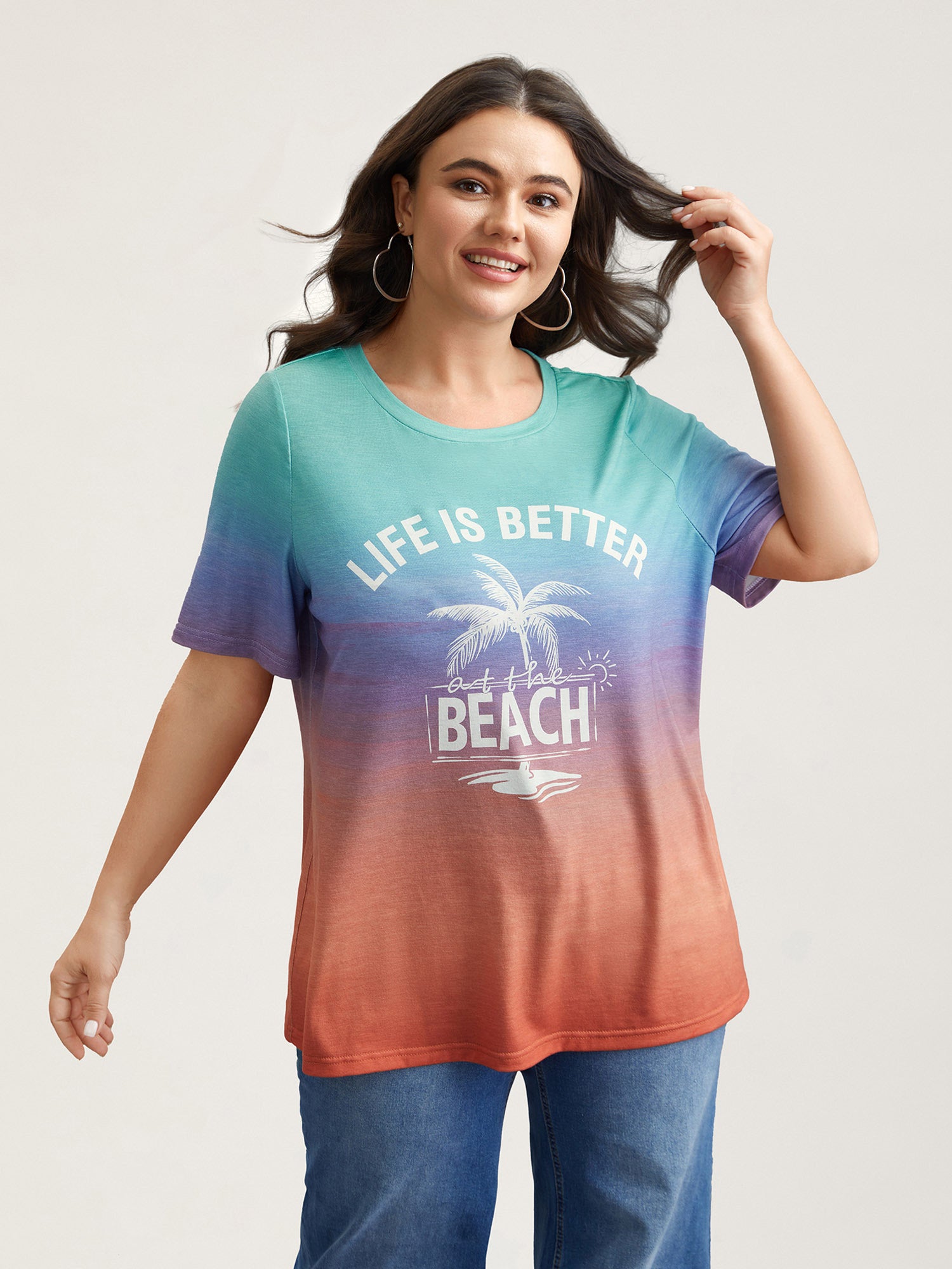 Gradient Beach Print Fitted T-Shirt