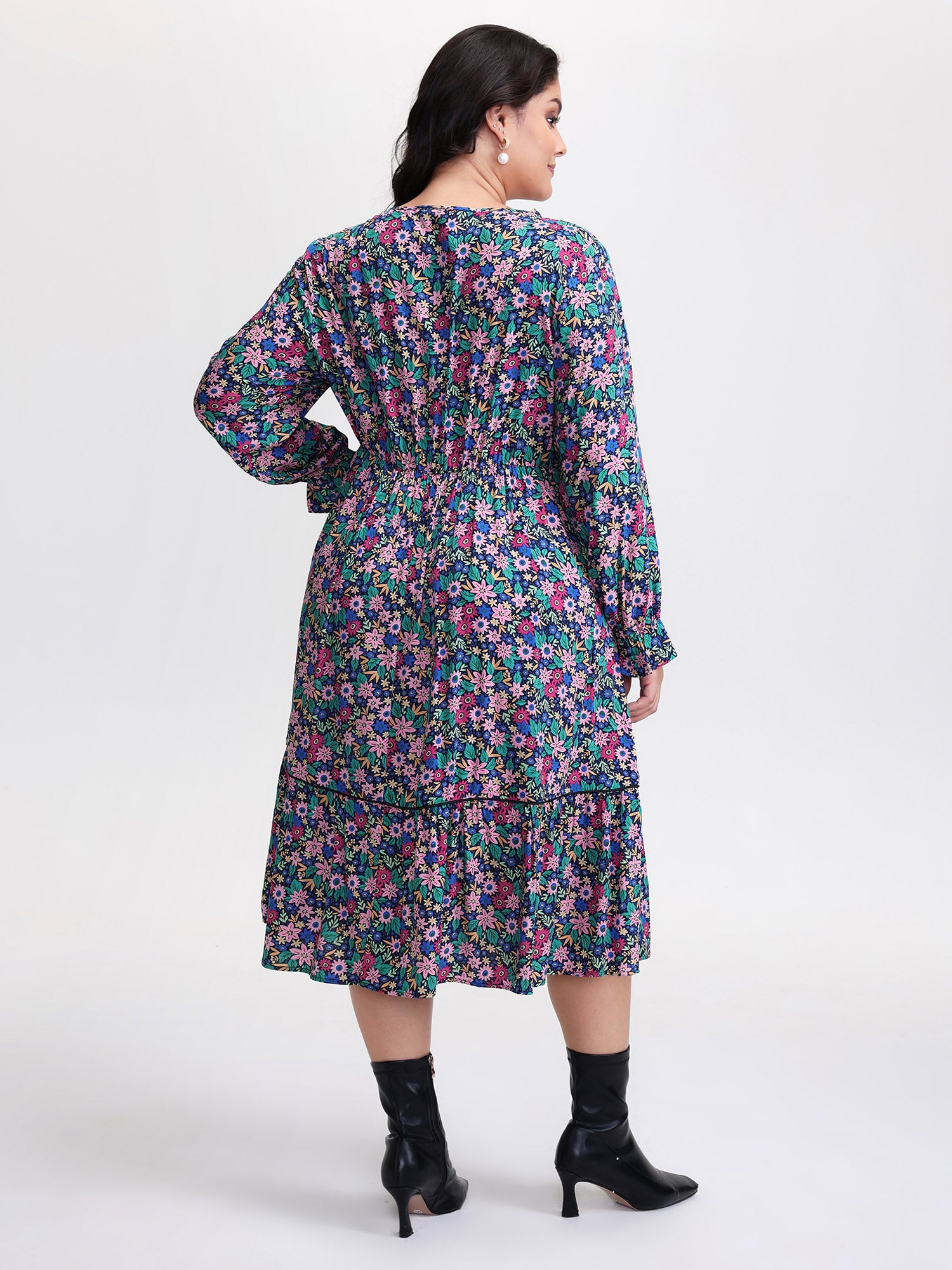 Supersoft Ribbon Floral Print Midi Dress