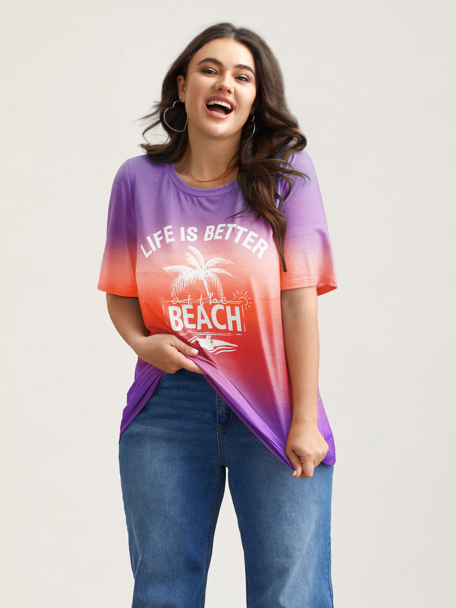 Gradient Beach Print Fitted T-Shirt