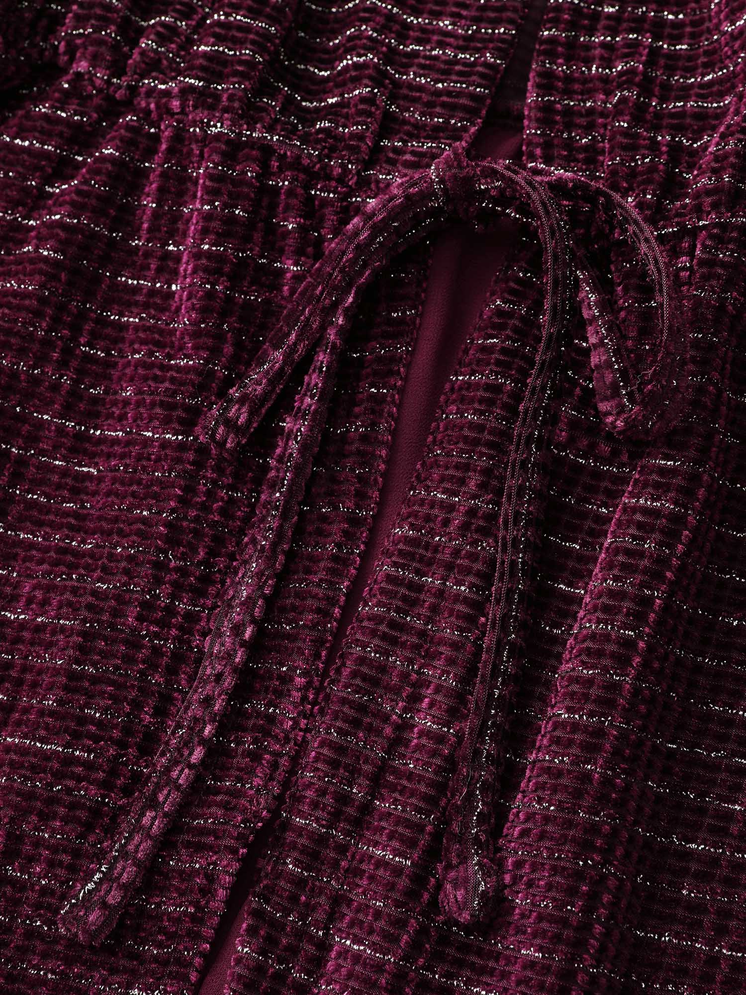 Textured Velvet Spliced Front-Tie Jacket