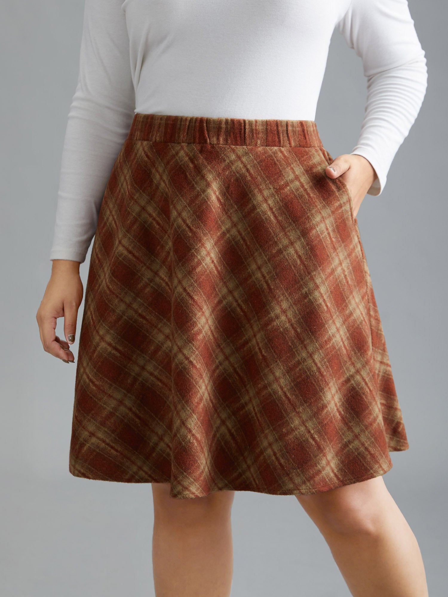 Plaid Pattern Elastic Waist A-line Mini Skirt