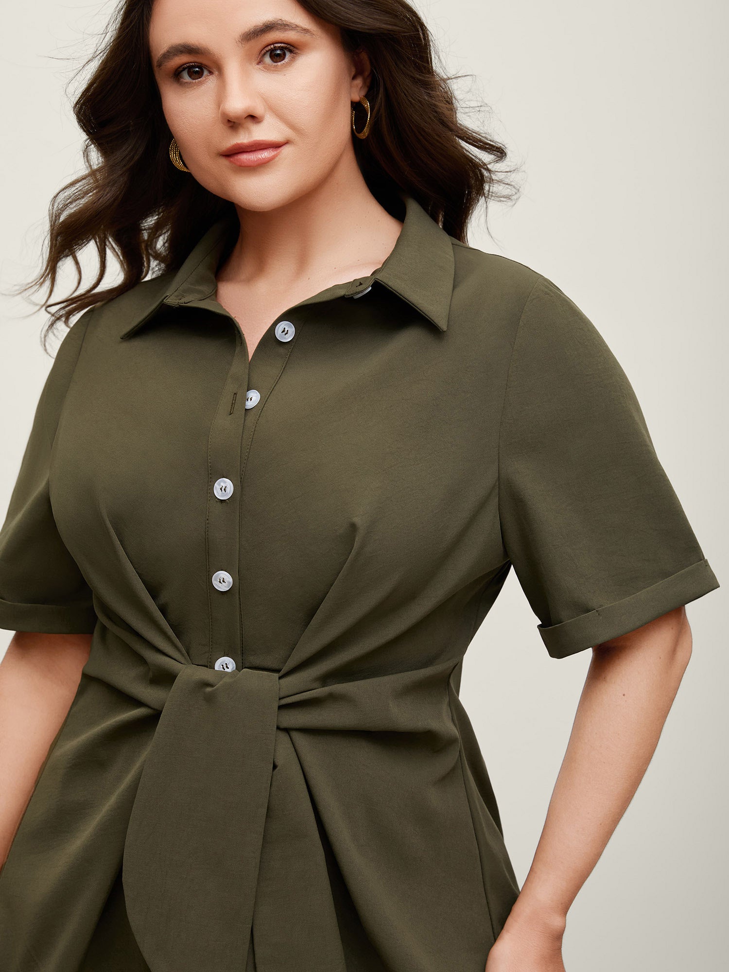 Knotted Front Asymmetrical Hem Blouse