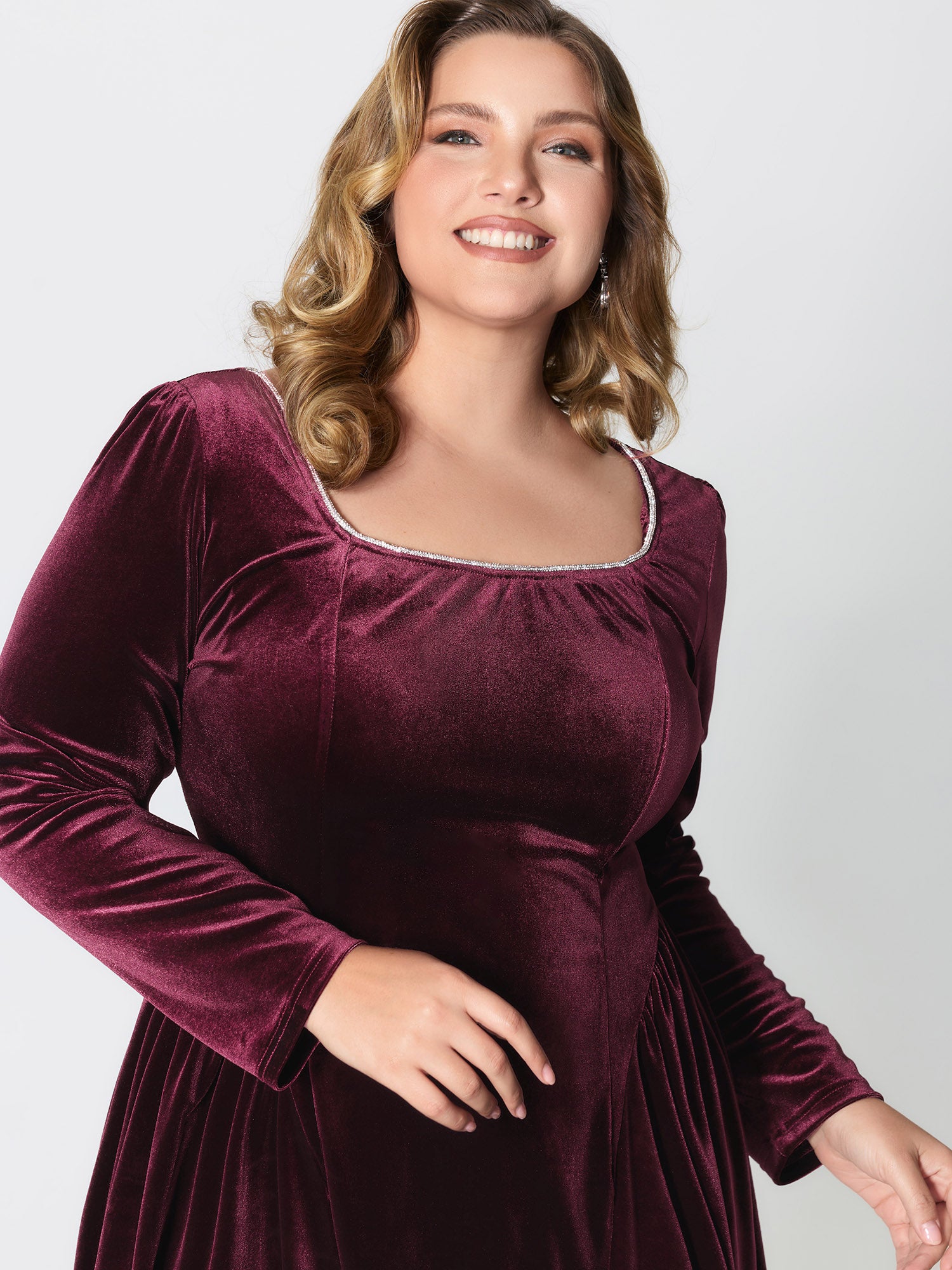 Velvet Structured Pleated Bodice Midi Dress