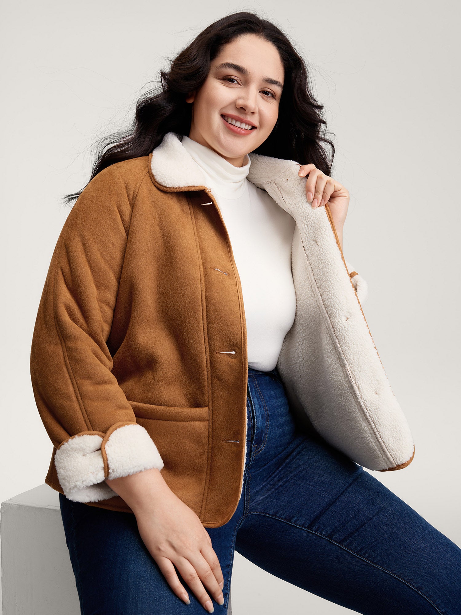Fluffy Contrast Buttons Quilted Jacket