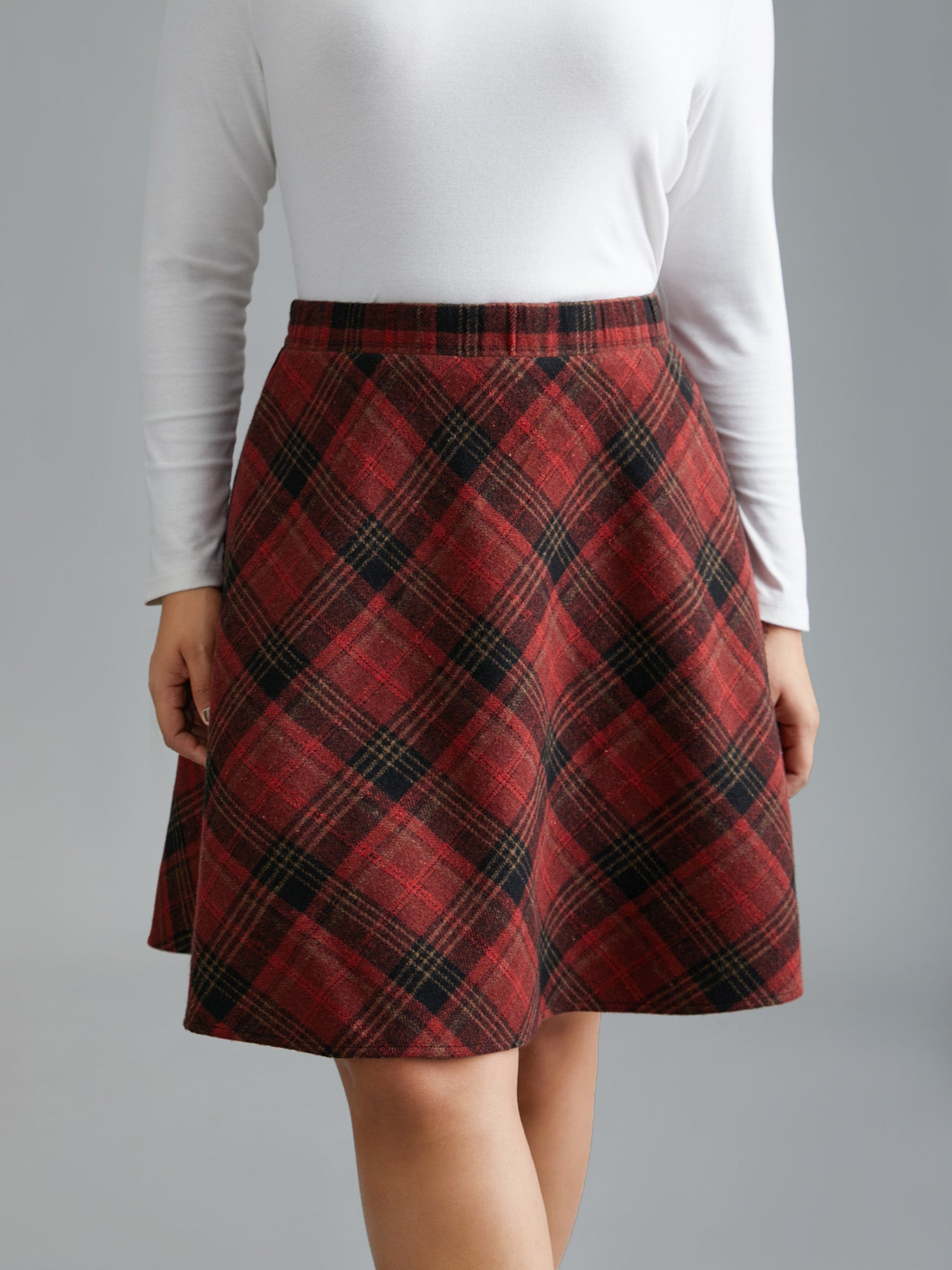 Plaid Pattern Elastic Waist A-line Mini Skirt