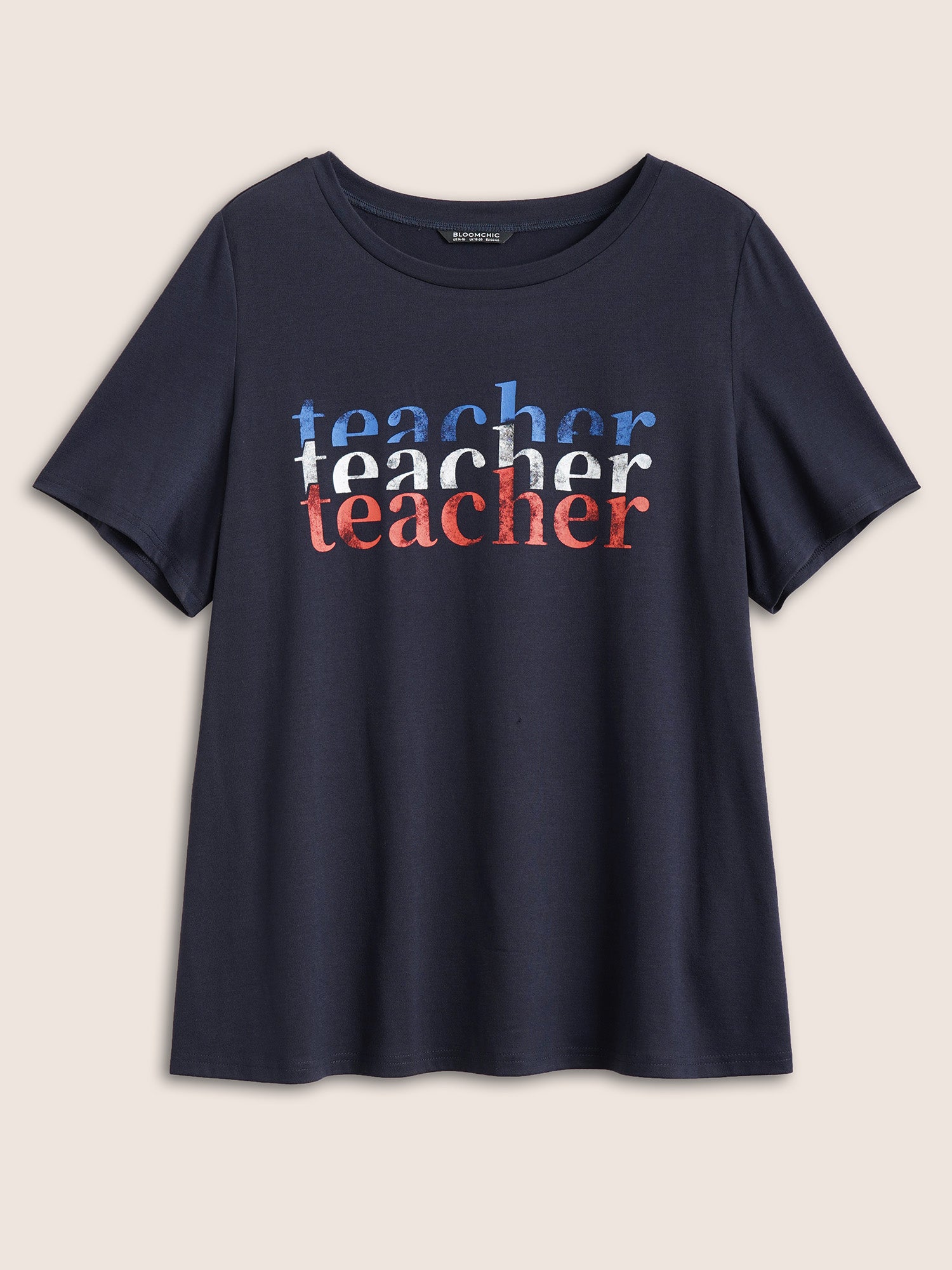 Letter Print Contrast Round Neck T-shirt