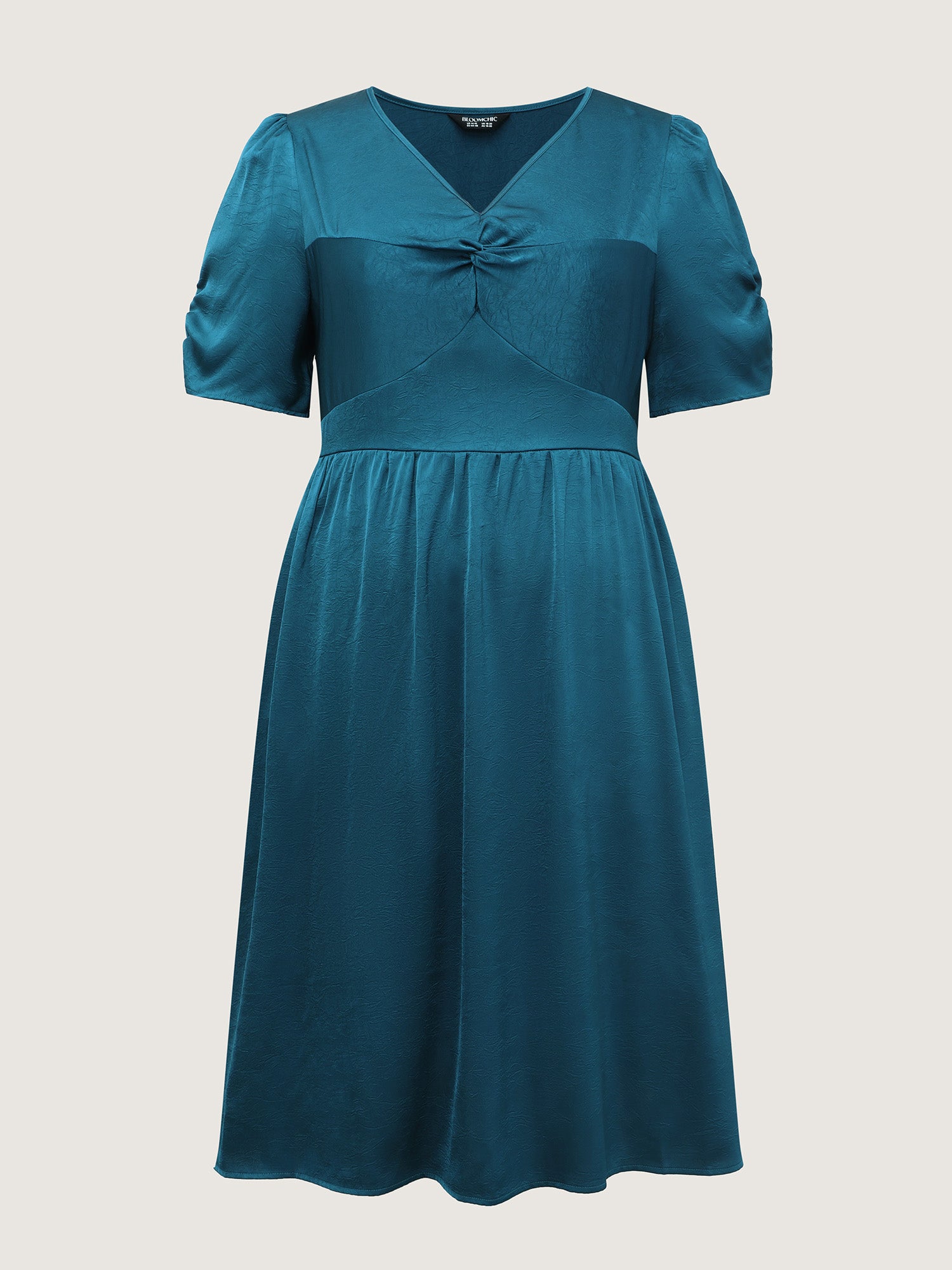 Satin-Like Ruched Sleeve Midi Dress