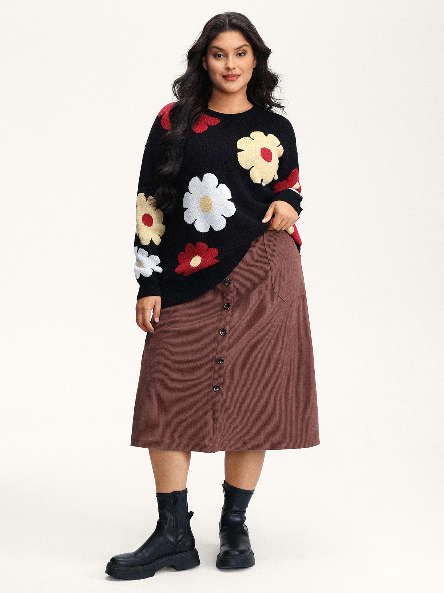 Snowflake Effect Button Detail Maxi Skirt