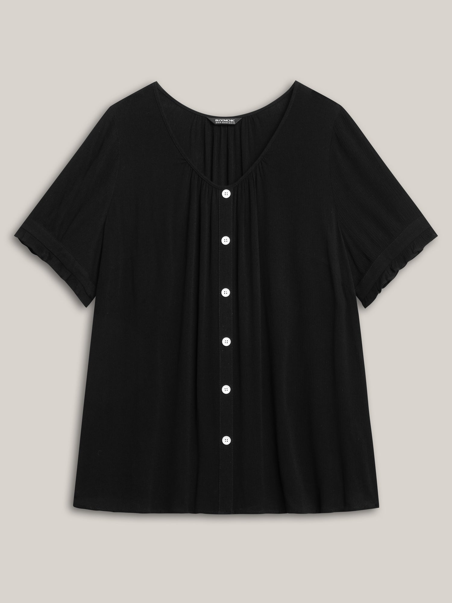 Textured Button Detail Pleated Solid Top