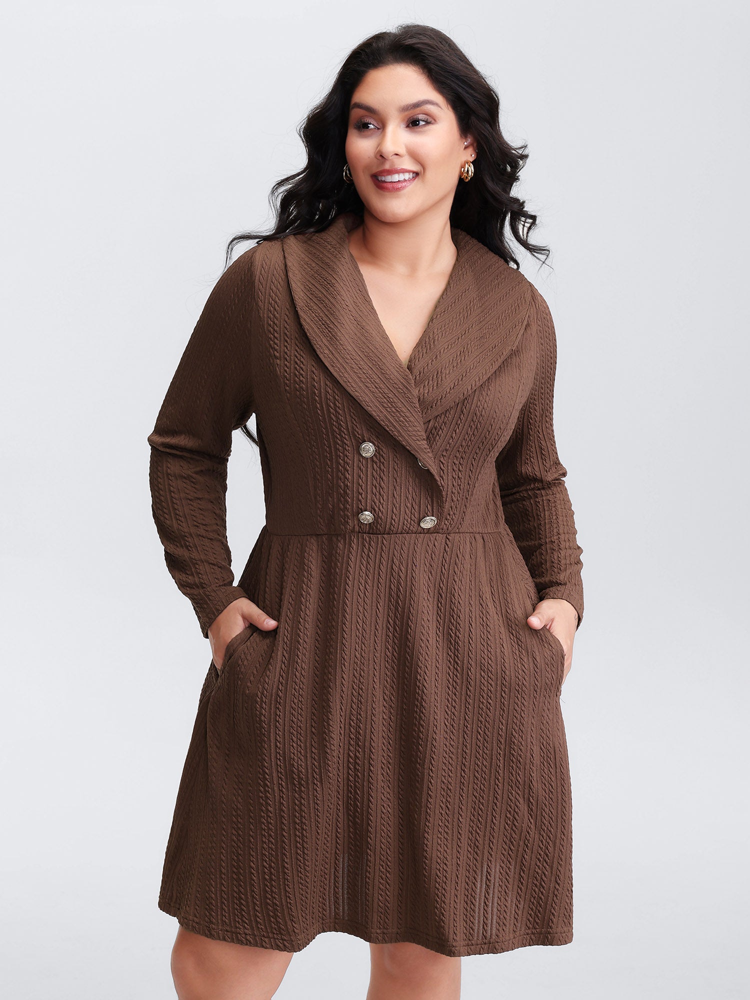 Cable Knit Double Decorative Button Knee-Length Dress