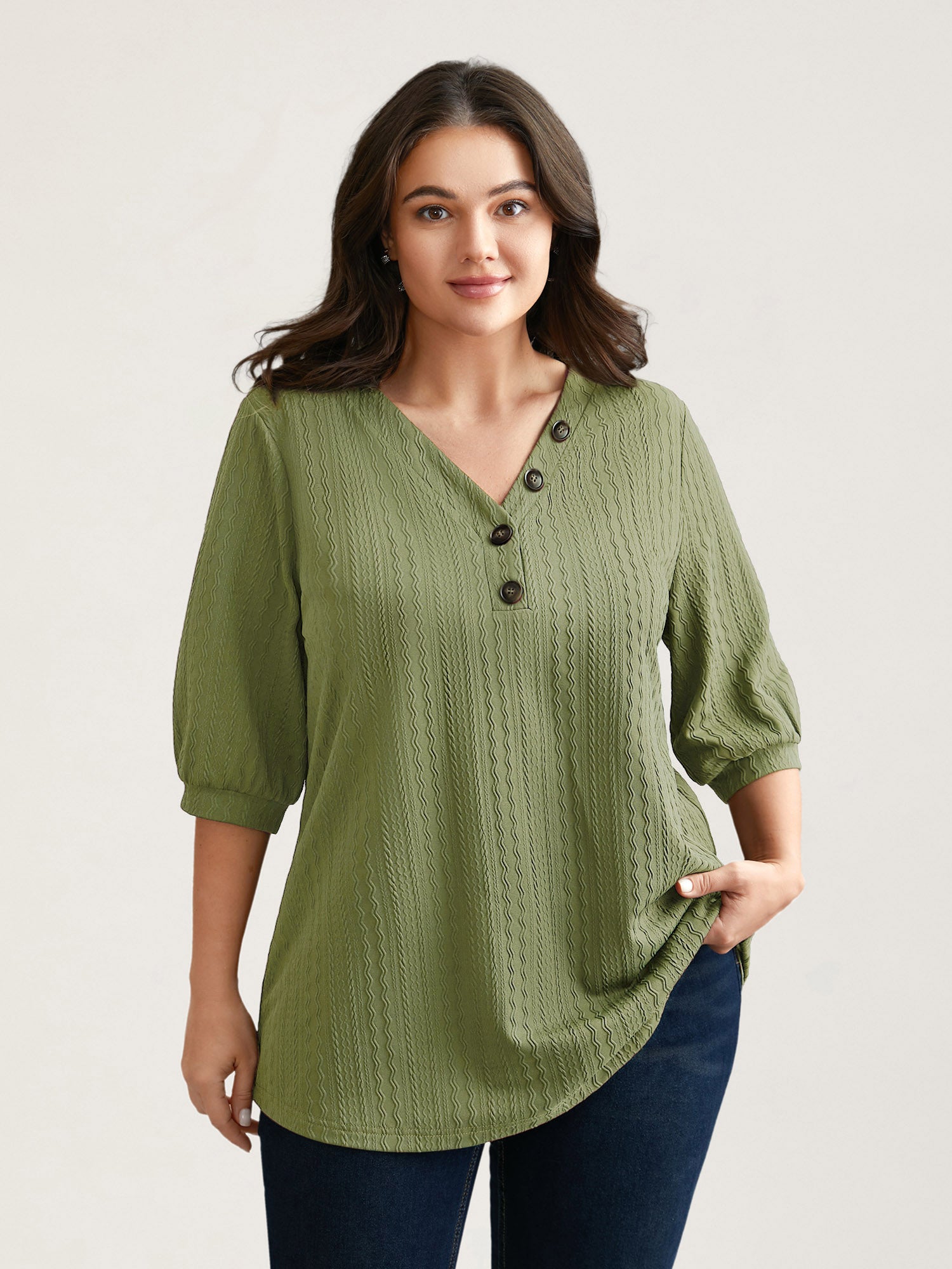 Plain Knit Texture Gathered Top