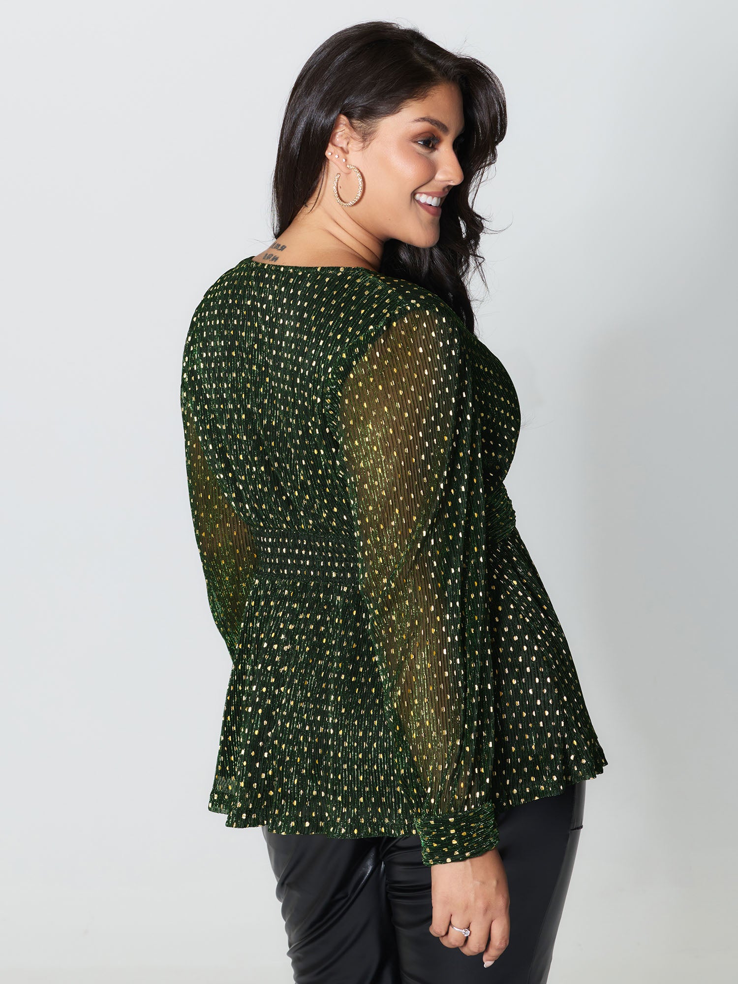 Lurex Textured Flared V-Neck Blouse