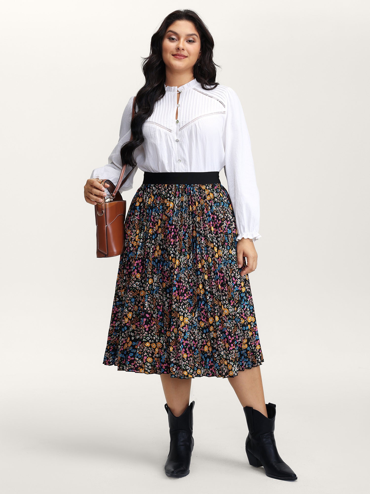 Floral Print Pleated Maxi Skirt