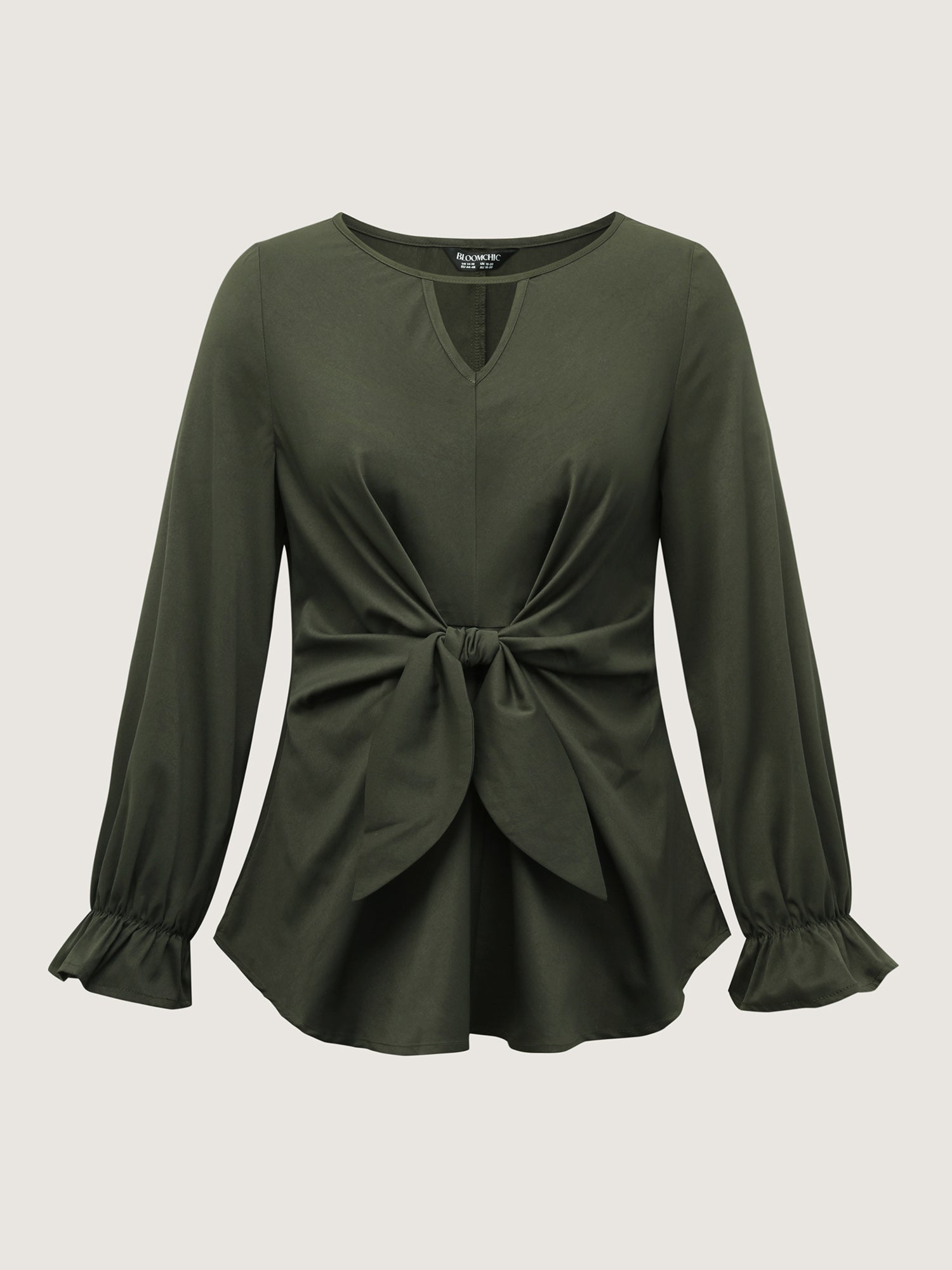 Knotted-Front Stretch Cuff Sleeve Blouse