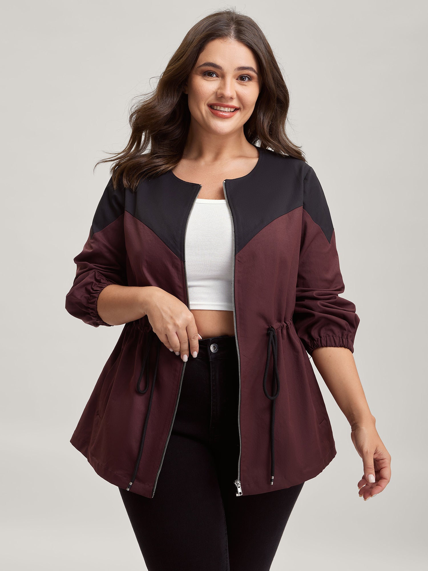 Color Contrast Zipper-Front Jacket