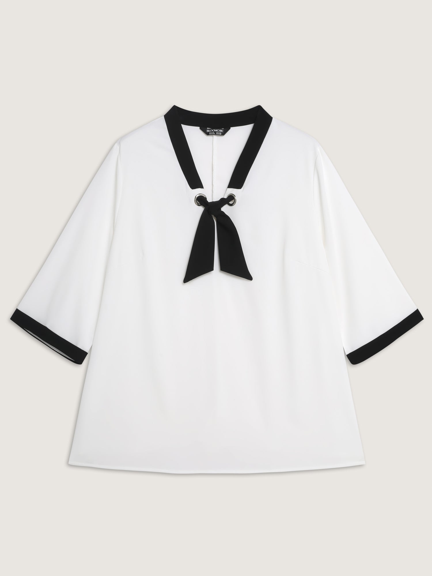 Color Contrast Sailor Neck-Tie Blouse