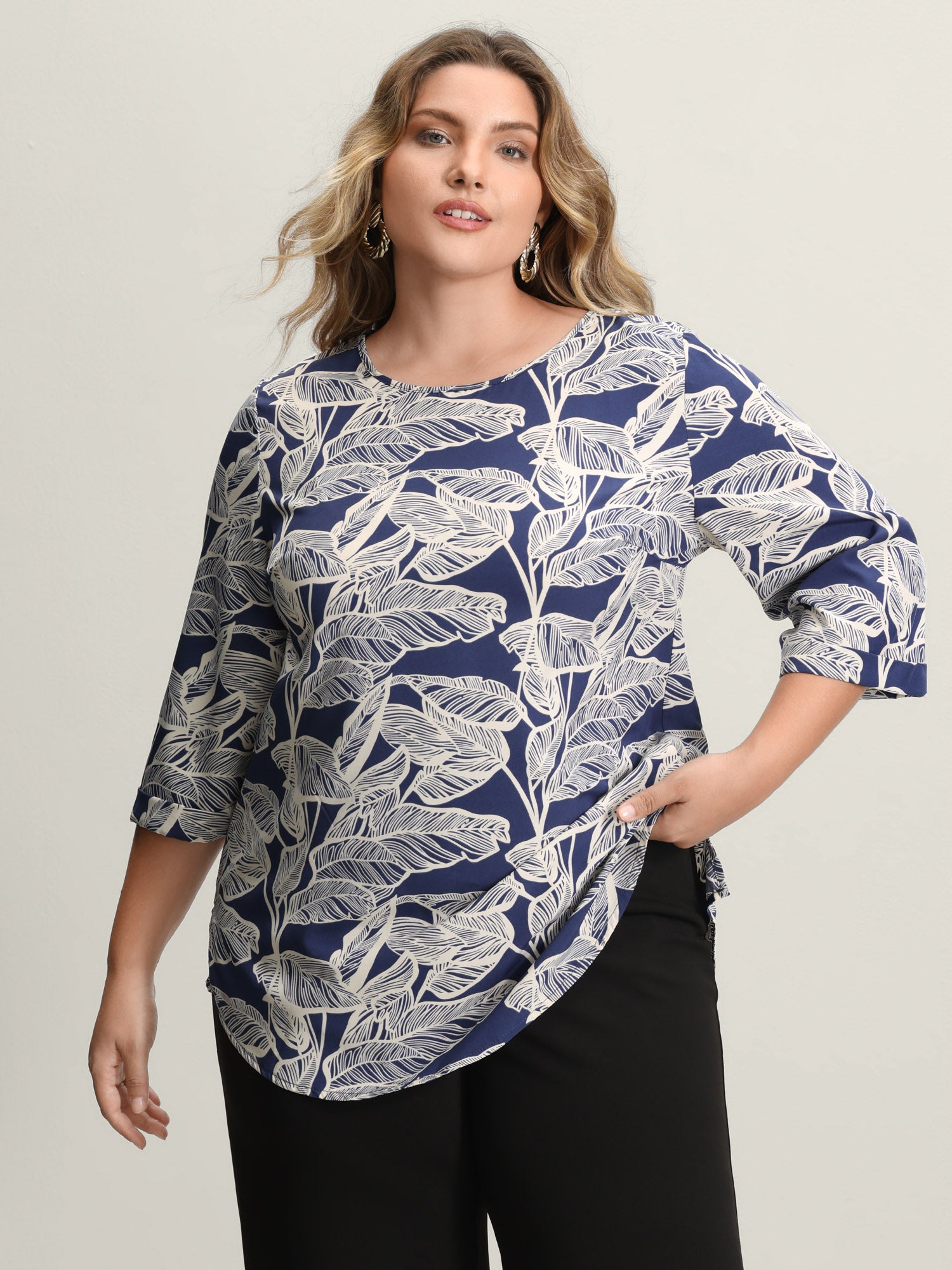 Leaf Print Button Back Blouse