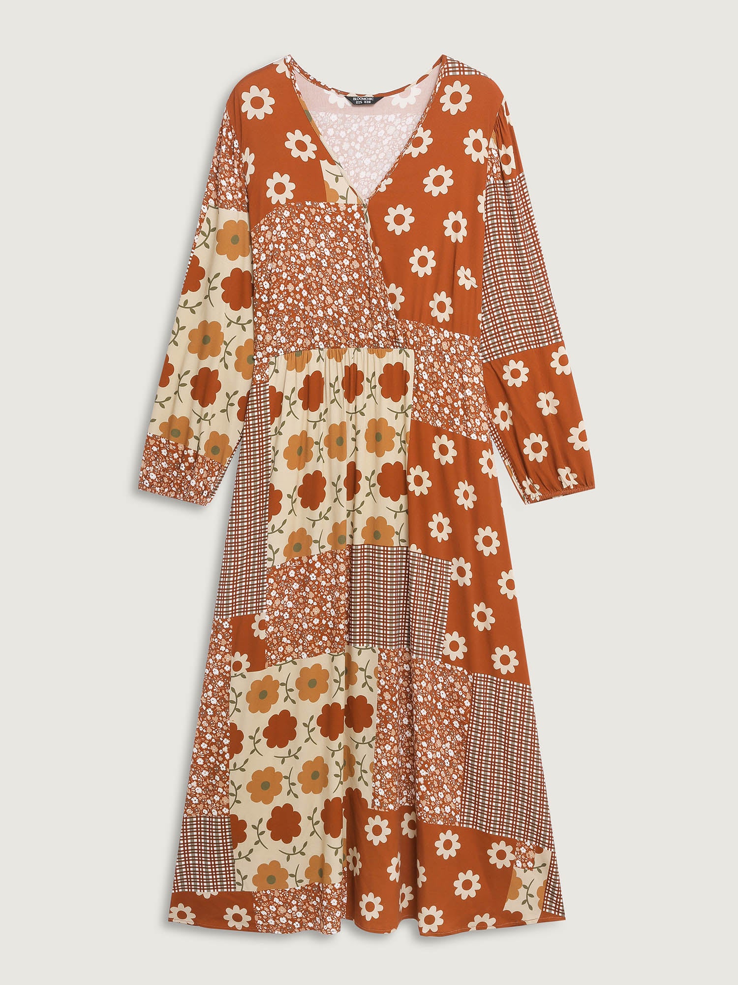 Floral Collage Print Lantern Sleeve Maxi Dress