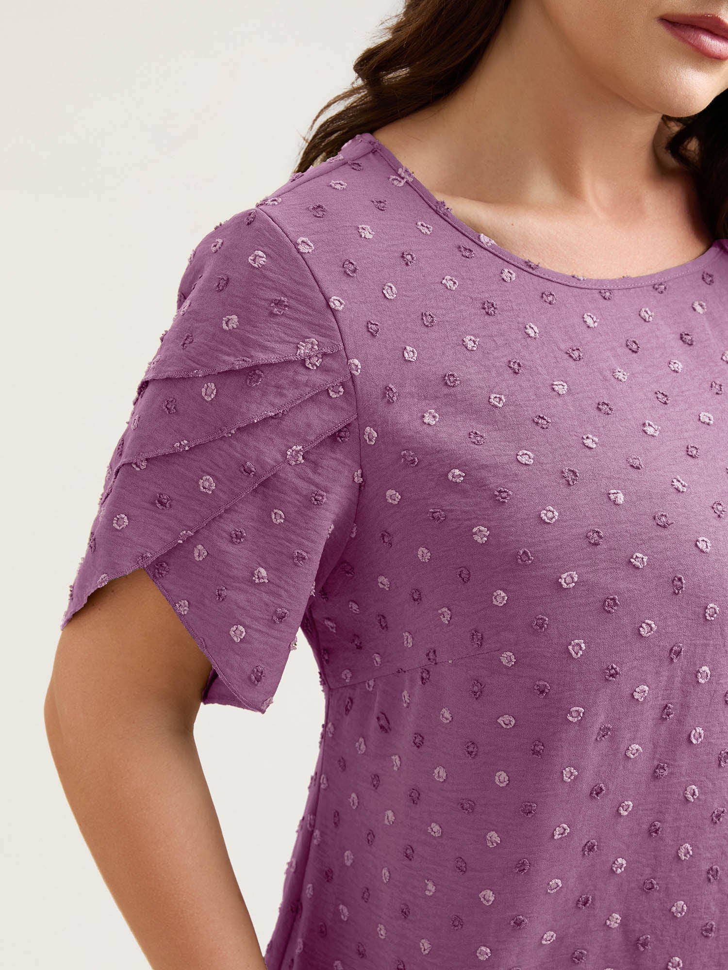 Textured Color Contrast Petal Sleeve Blouse