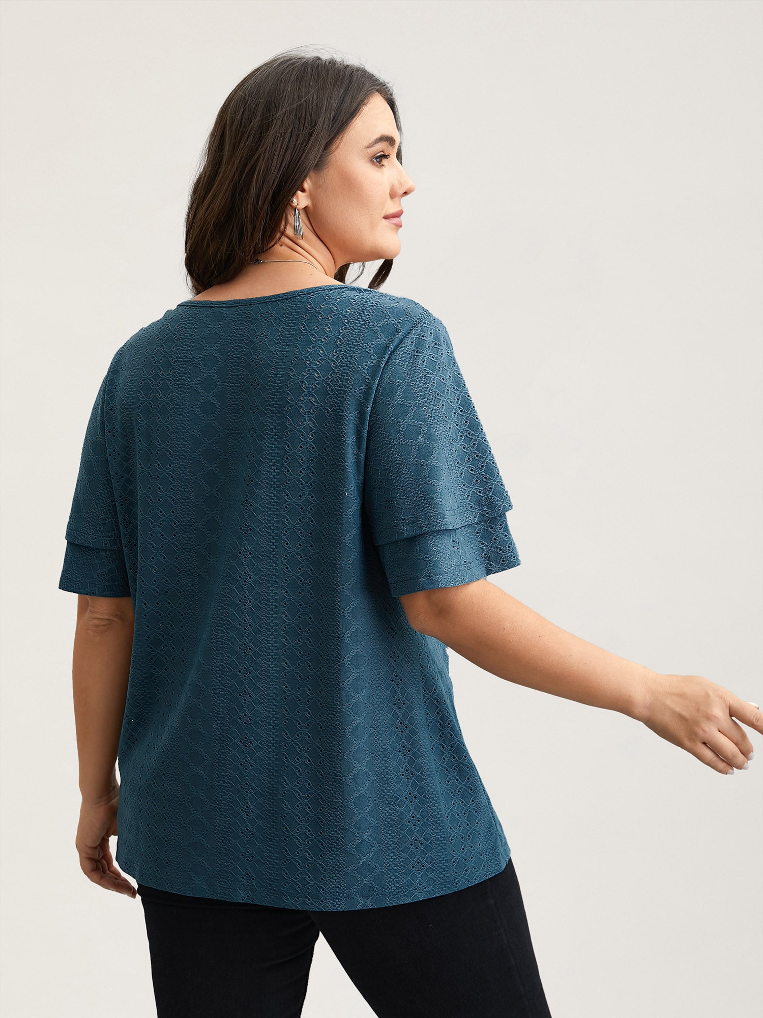 Jacquard Textured Lotus Leaf Sleeve Top