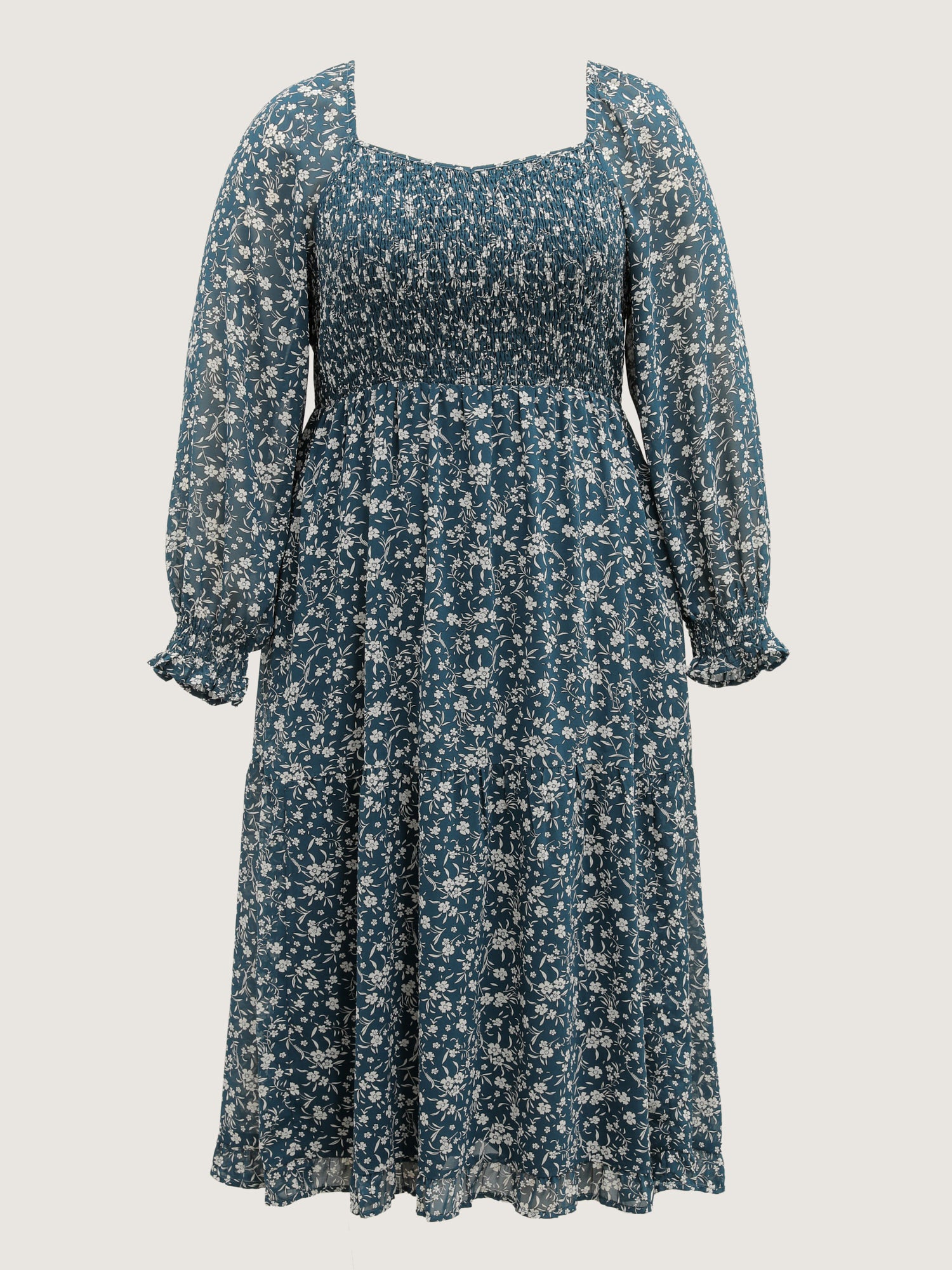 Floral Print Shirred Bodice Maxi Dress