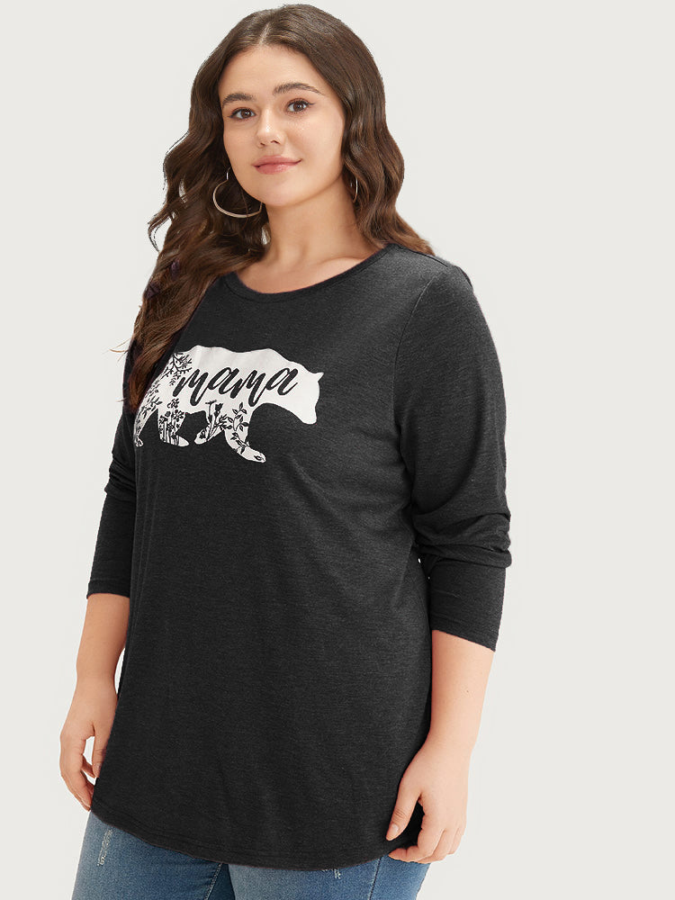 Animal & Letter Print Round Neck T-shirt