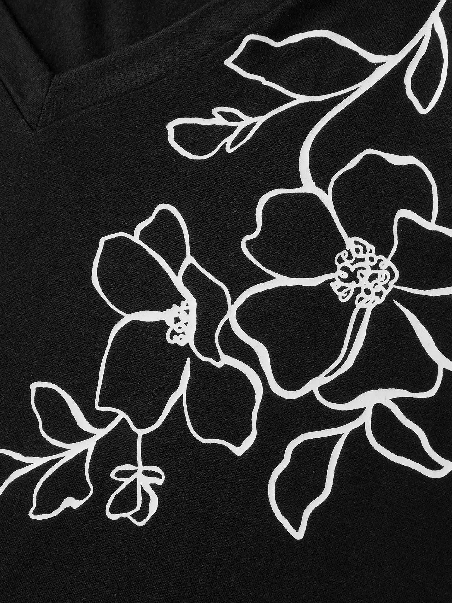 Floral Print V-Neck Half Sleeve T-Shirt