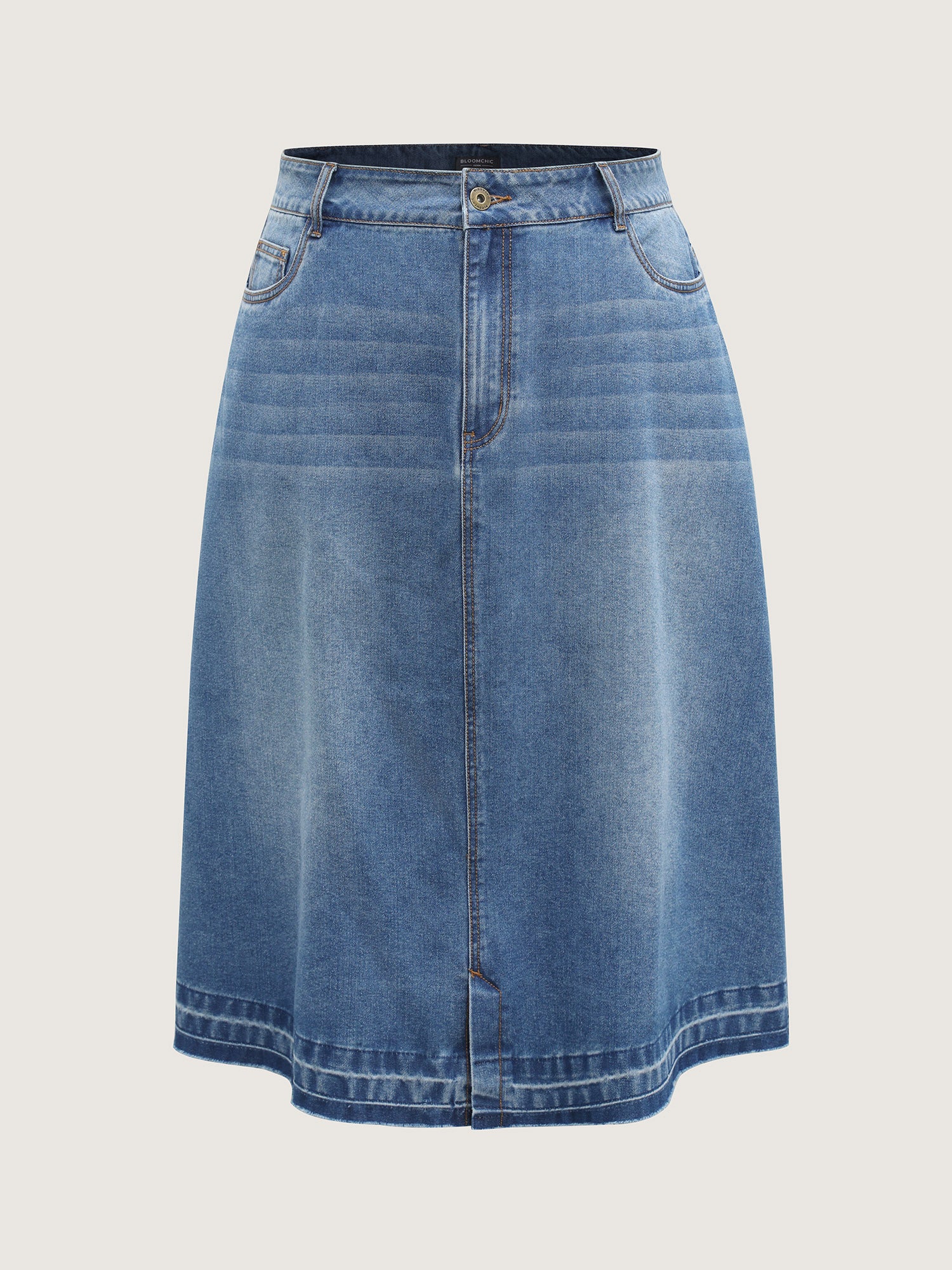 Faded Wash Slit Hem Denim Skirt