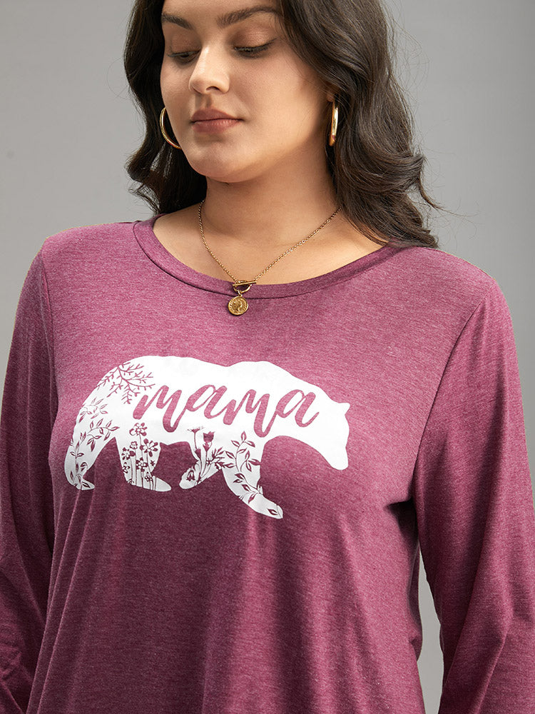 Animal & Letter Print Round Neck T-shirt