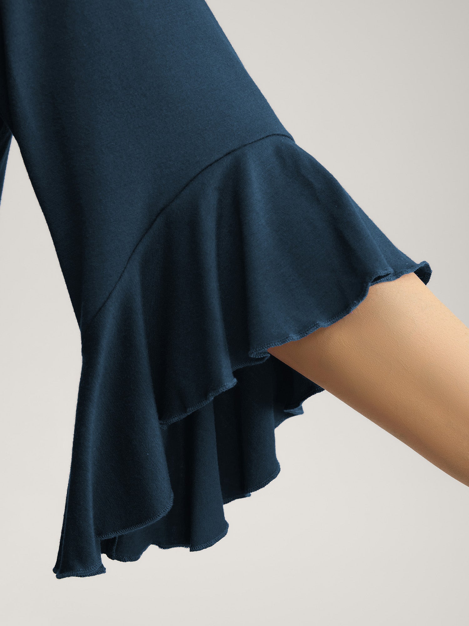 Supersoft Drawstring Neckline Ruffled Sleeve Knit Top